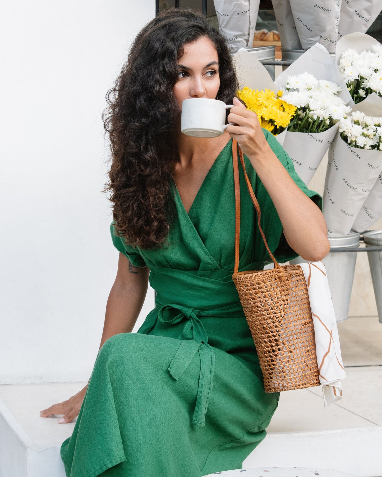 Midi linen dress BOHOL in Green