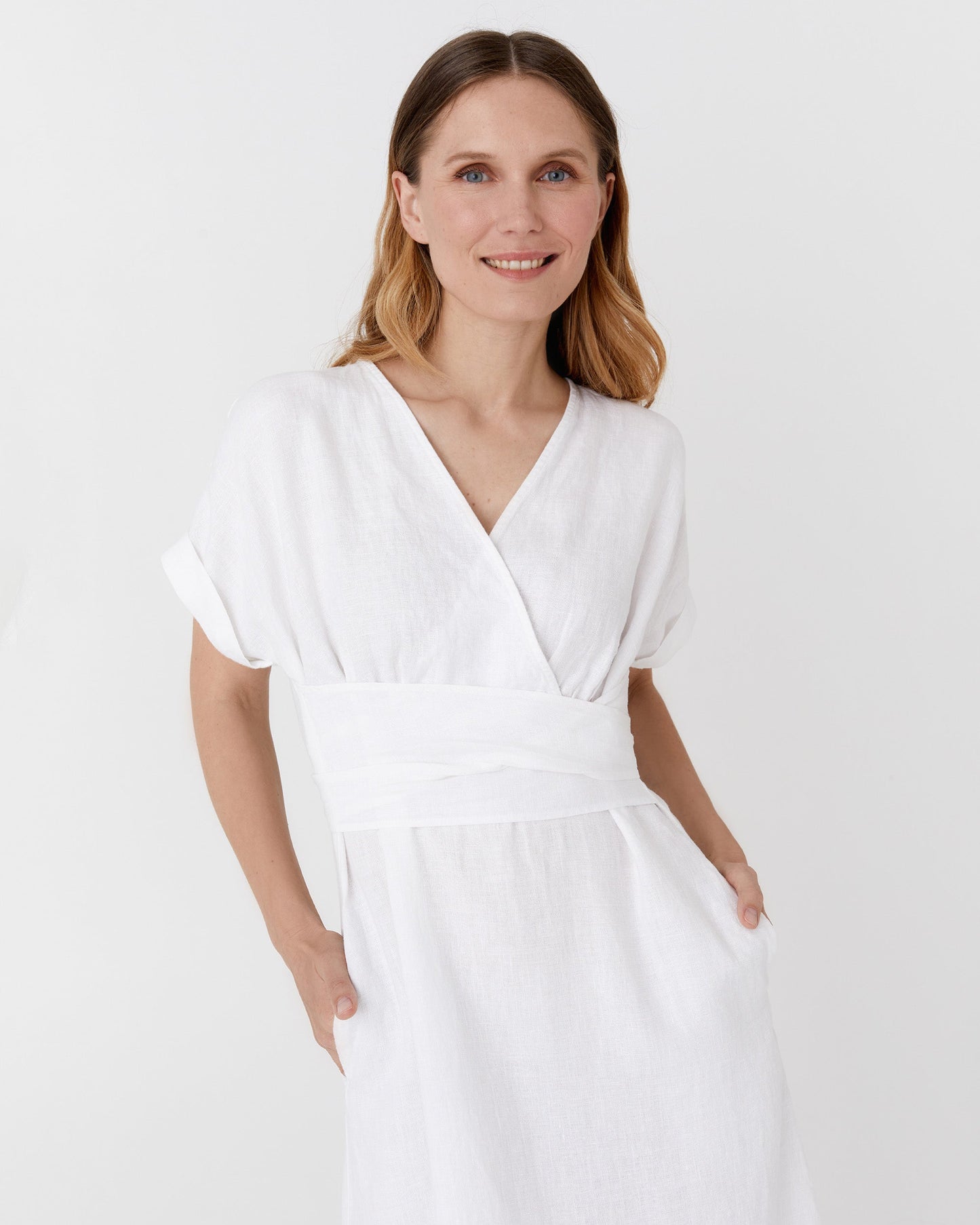 Midi linen dress BOHOL in White - MagicLinen