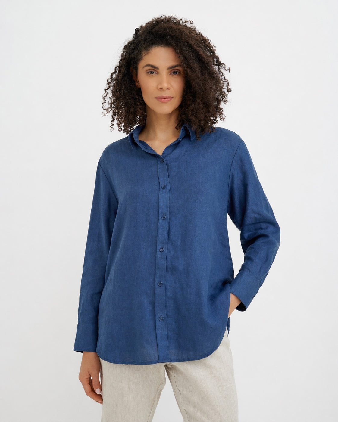 Long-Sleeve Linen Shirt CORSICA in Deep navy blue