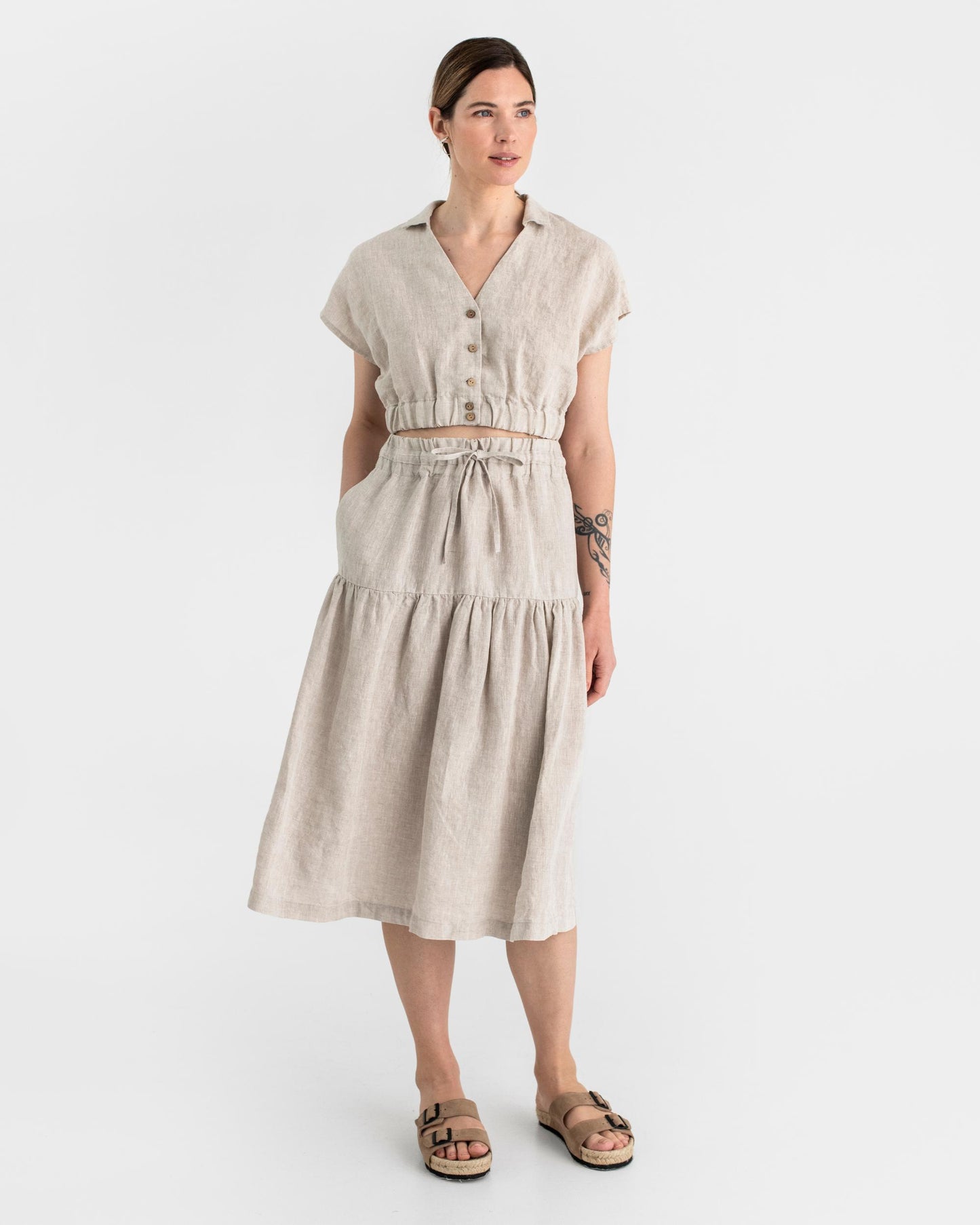 Tiered linen skirt UBUD in Natural melange - MagicLinen