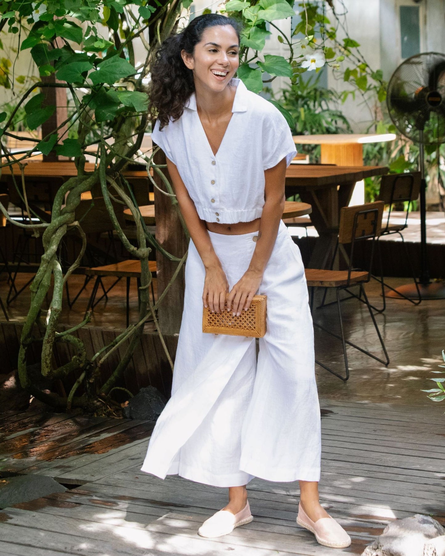 Linen culotte pants BUSAN in White - MagicLinen
