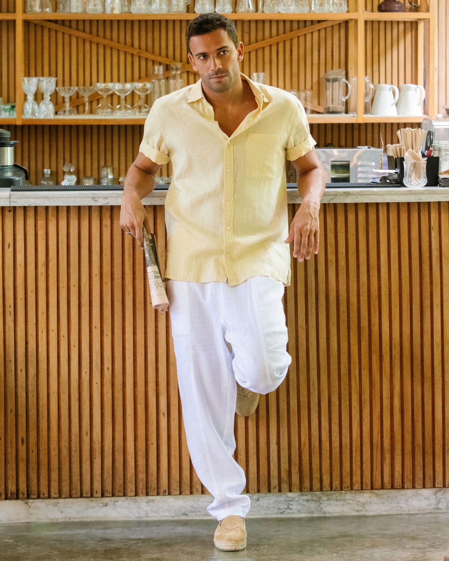 Men's short sleeves linen shirt VERBIER in Cream - MagicLinen