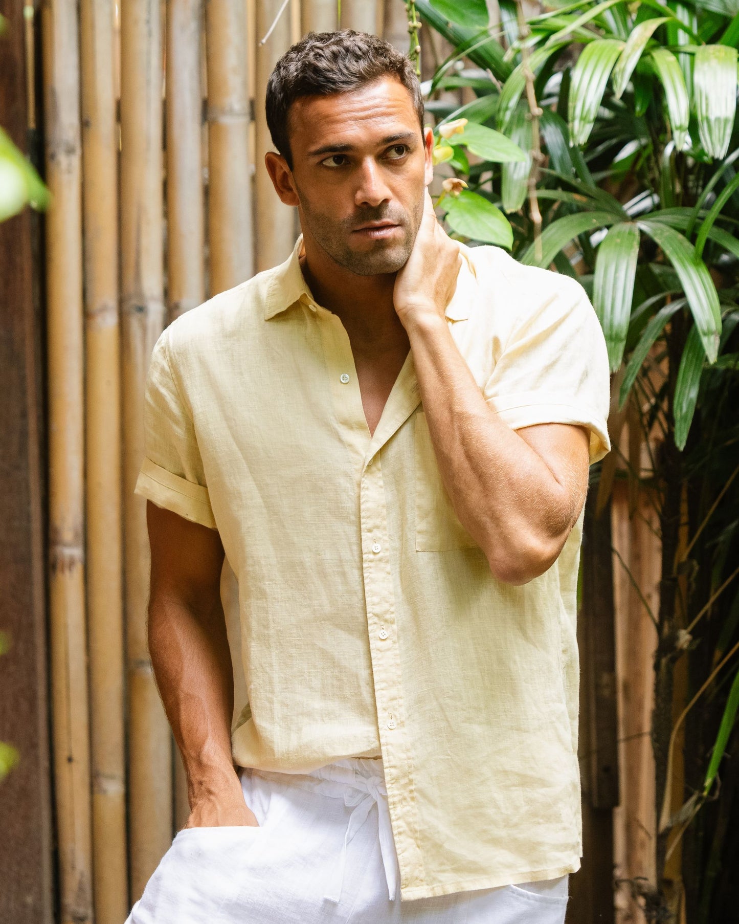 Men's short sleeves linen shirt VERBIER in Cream - MagicLinen
