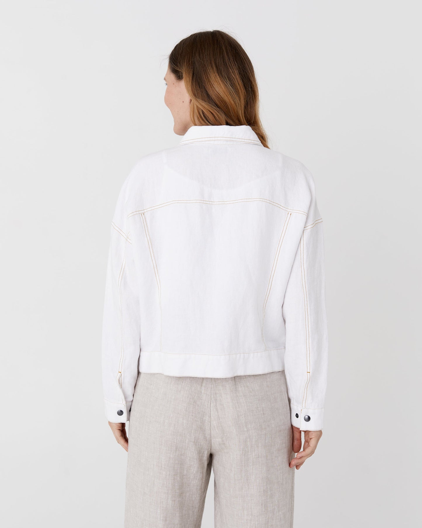 Cropped linen jacket LEURA in White - MagicLinen