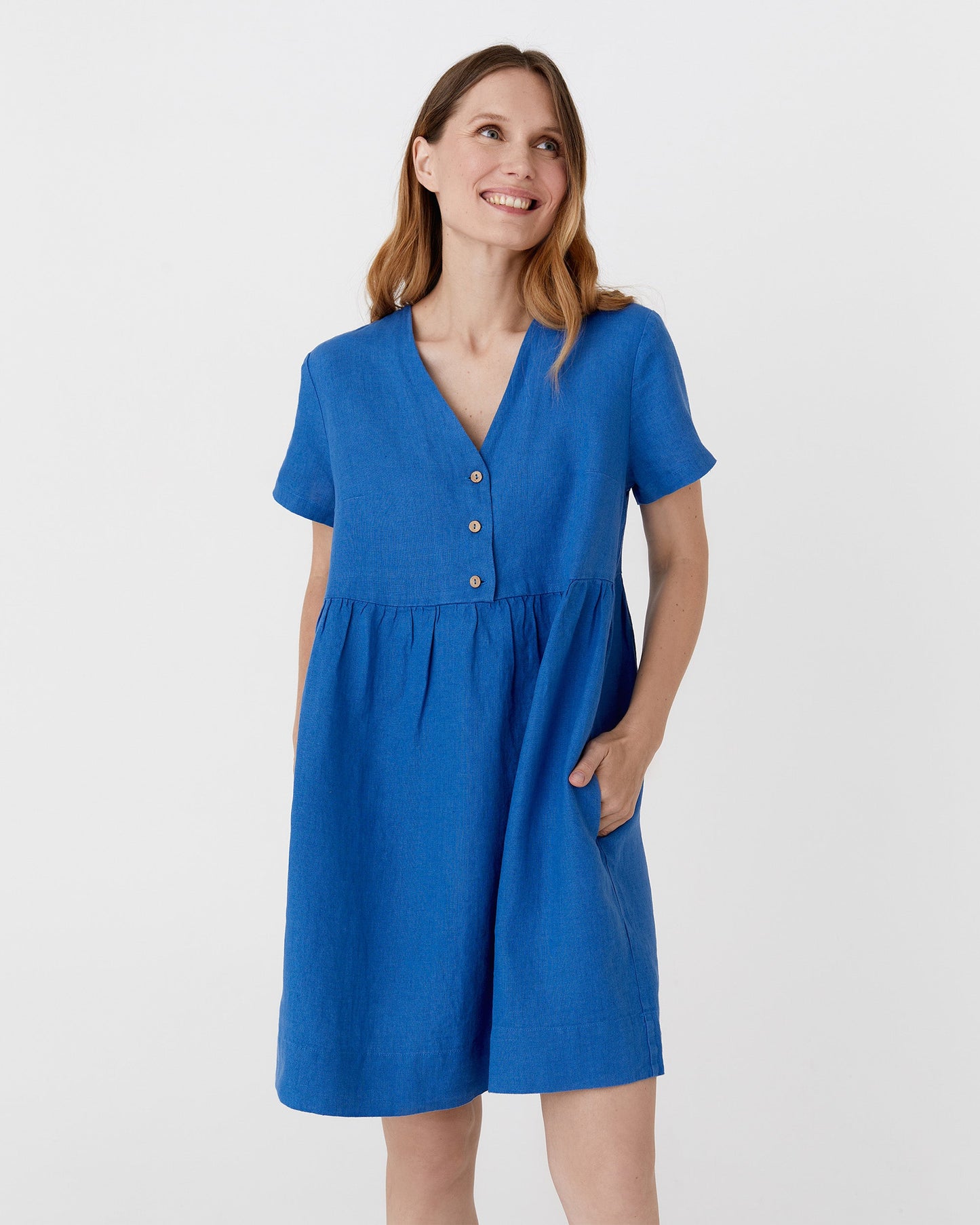 Mini linen dress MACEIO in Cobalt blue - MagicLinen