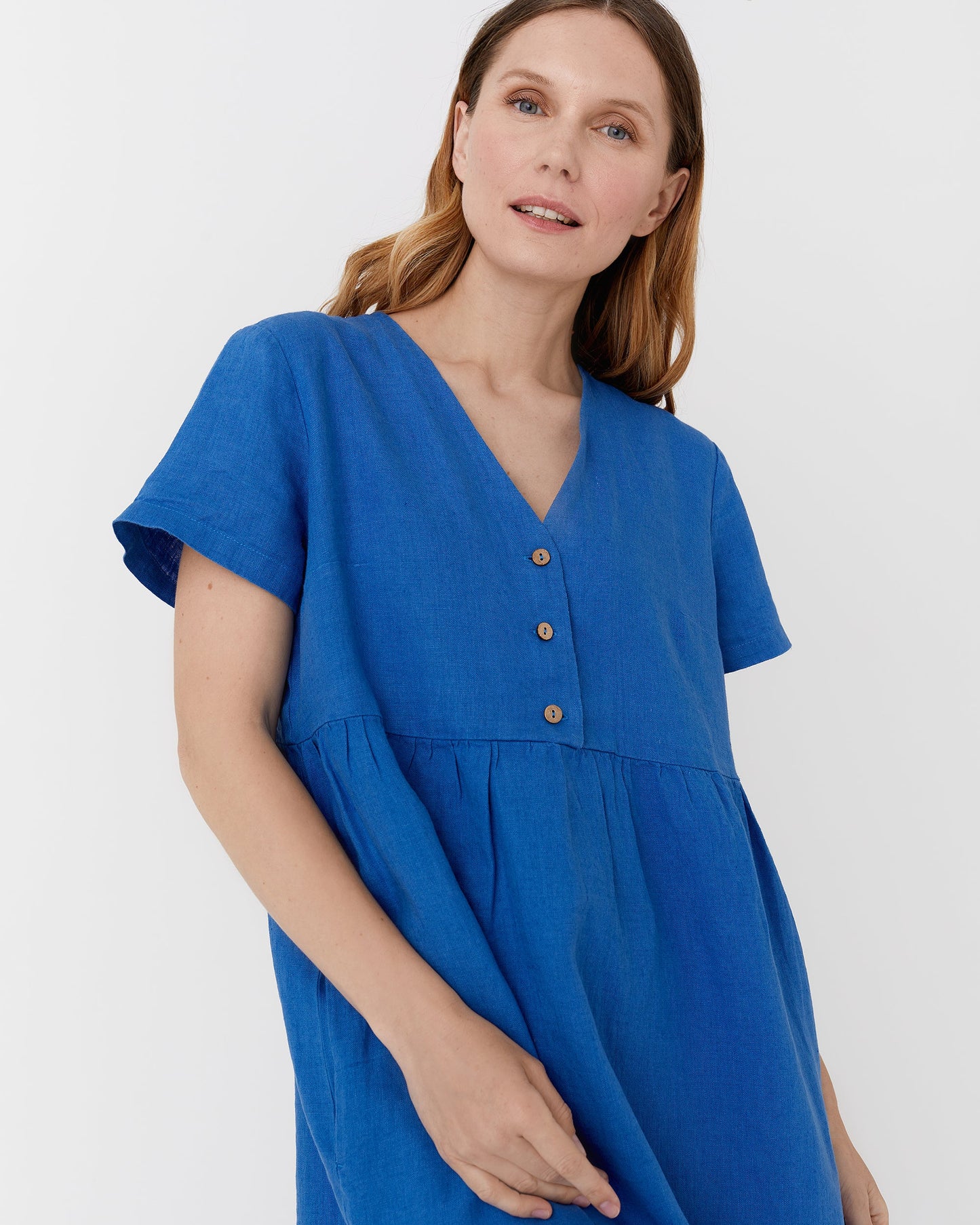 Mini linen dress MACEIO in Cobalt blue - MagicLinen