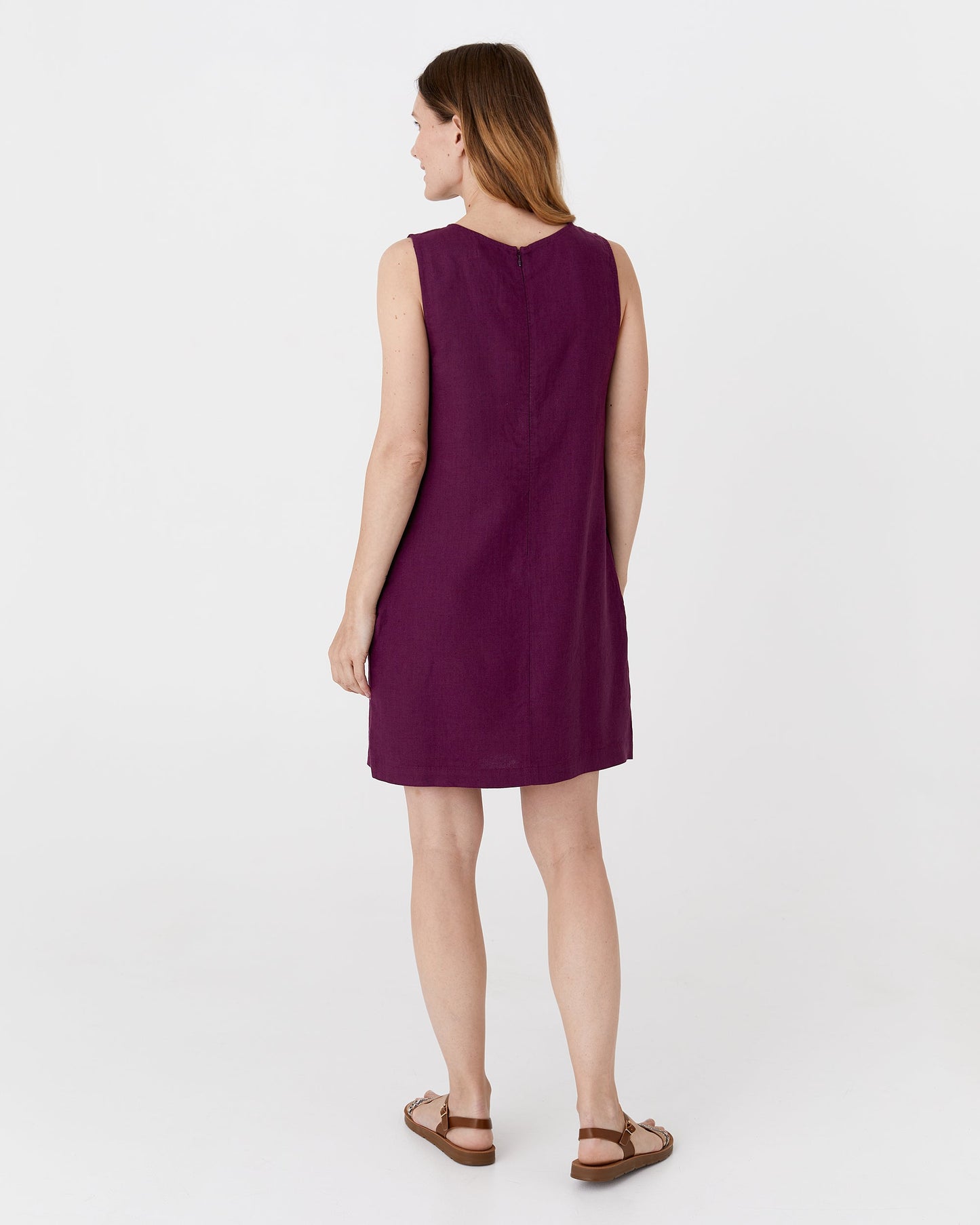 Midi linen dress MANHATTAN in Royal purple - MagicLinen