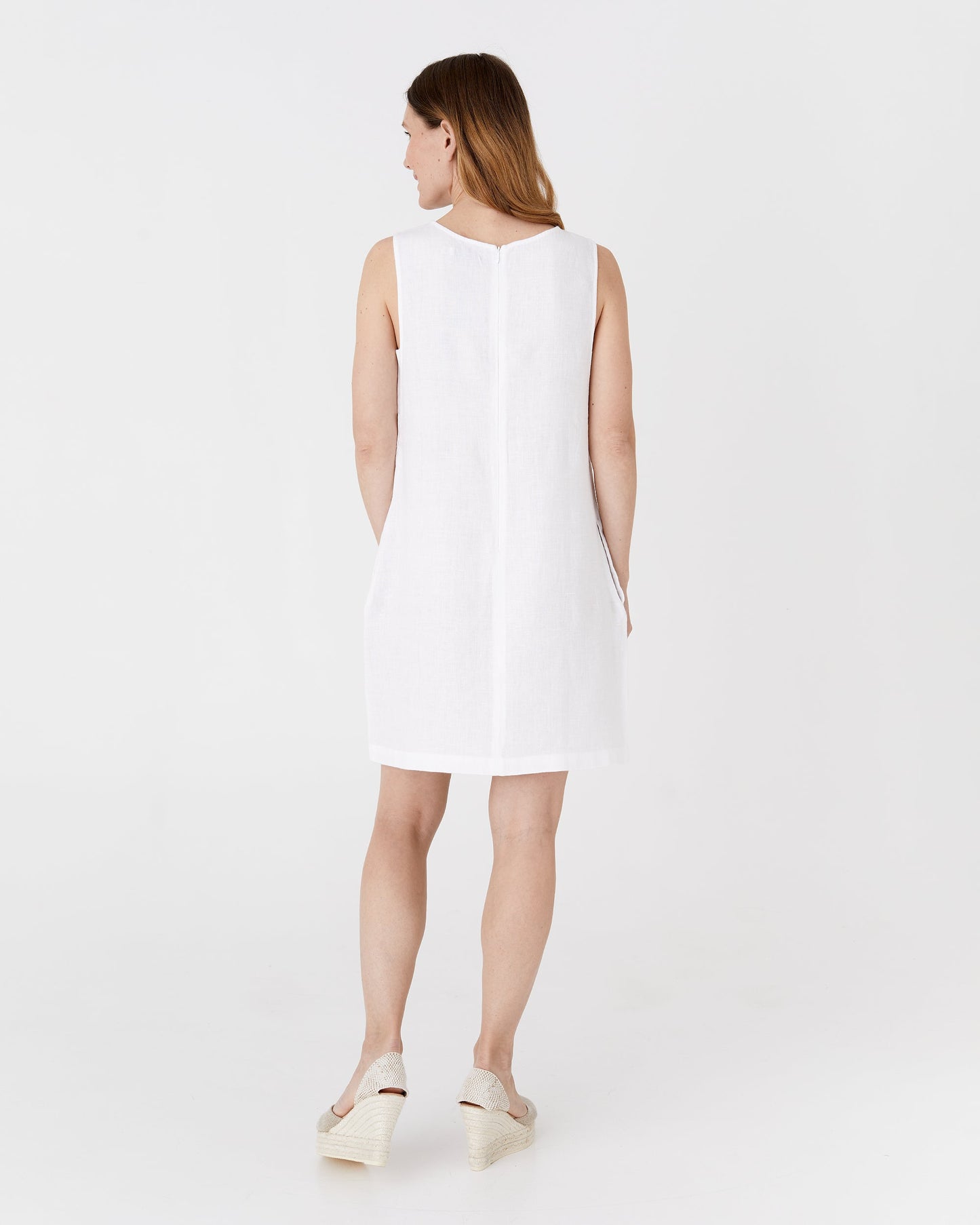 Midi linen dress MANHATTAN in White - MagicLinen