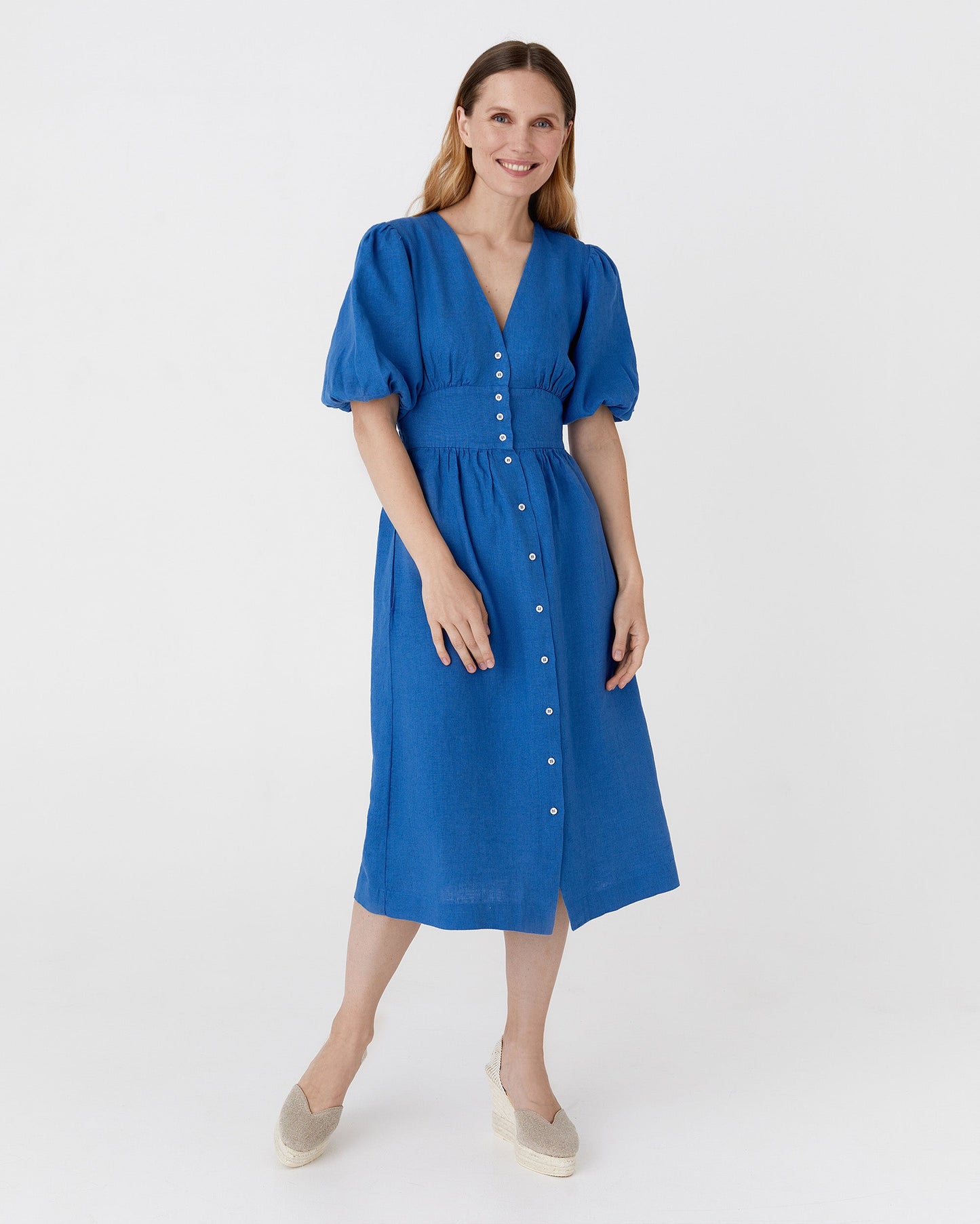 Maxi linen dress MODICA in Cobalt blue - MagicLinen modelBoxOn