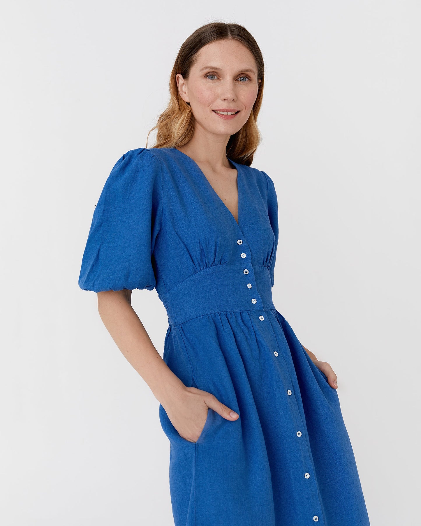 Maxi linen dress MODICA in Cobalt blue - MagicLinen
