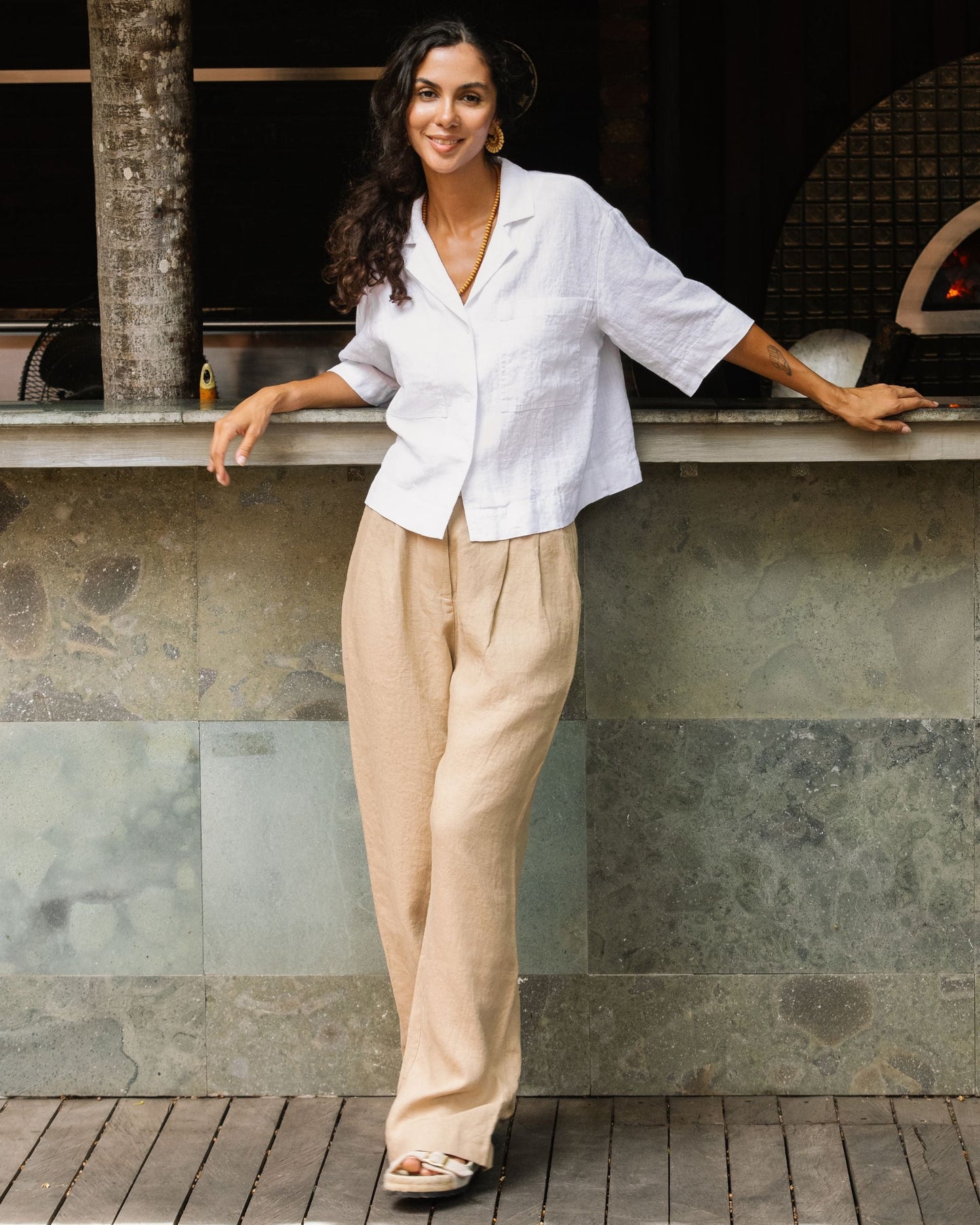Wide leg linen pants ROME in Wheat - MagicLinen