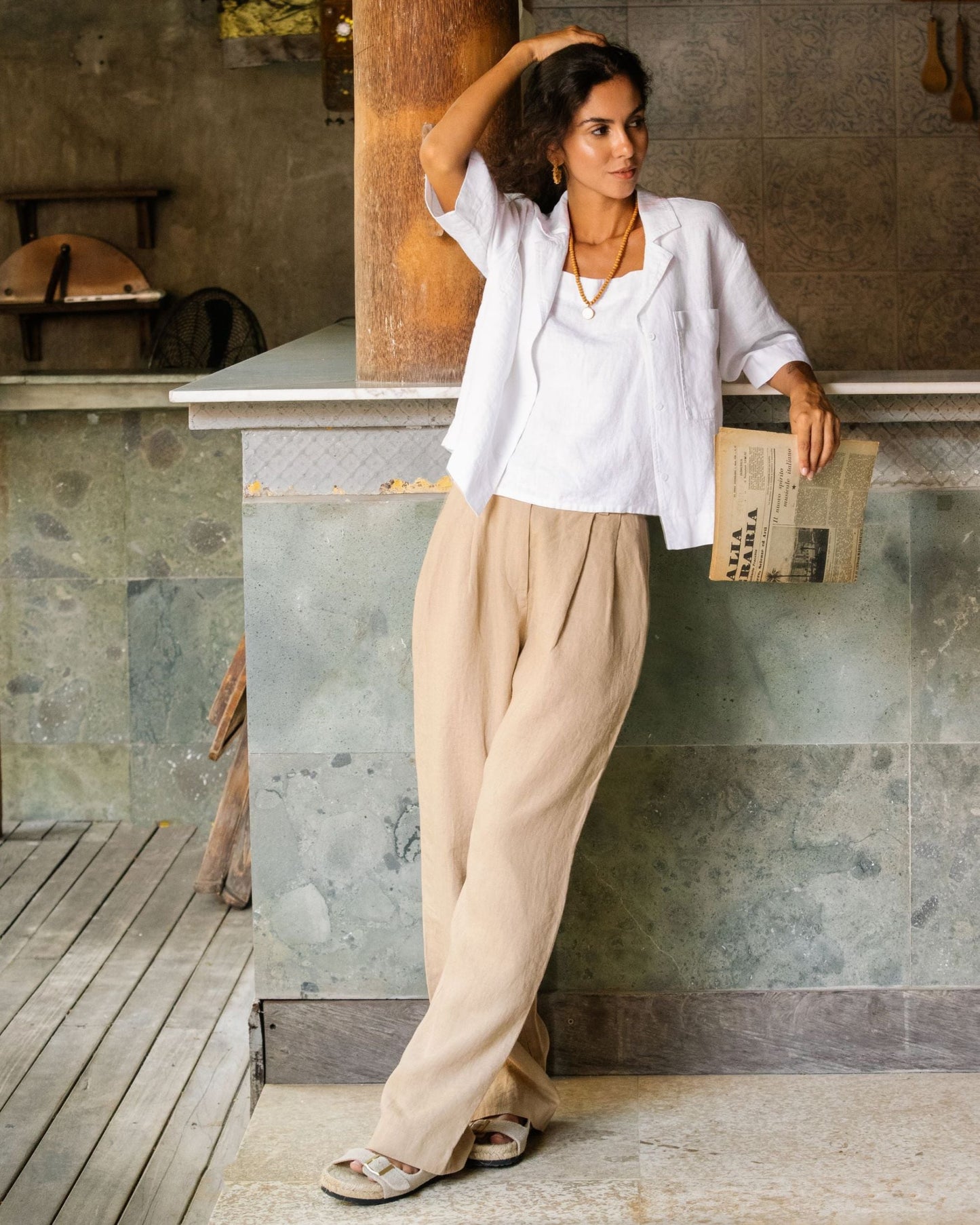 Wide leg linen pants ROME in Wheat - MagicLinen