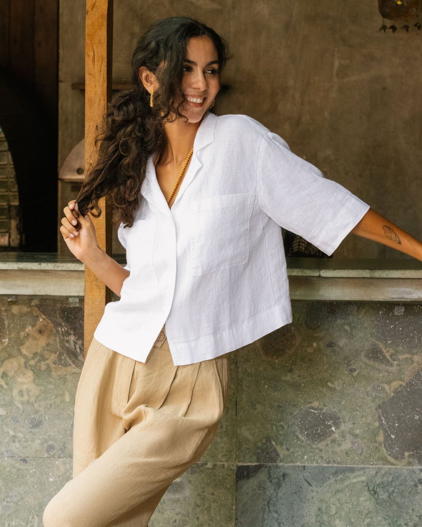 Linen camp shirt ORVIETO in White - MagicLinen