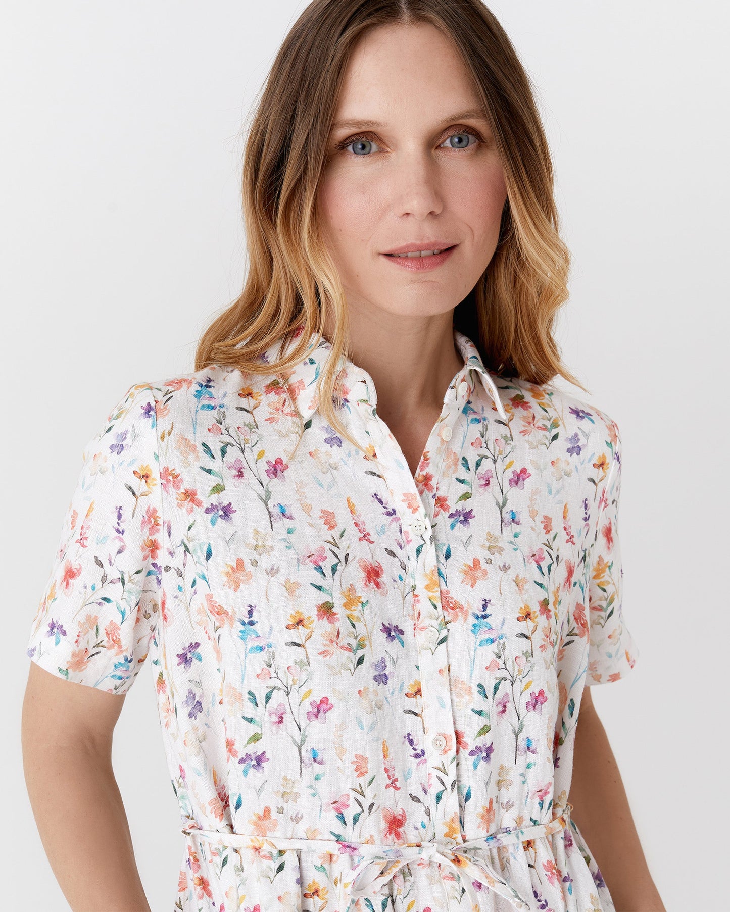 Tiered linen dress PETRA in Petal print - MagicLinen