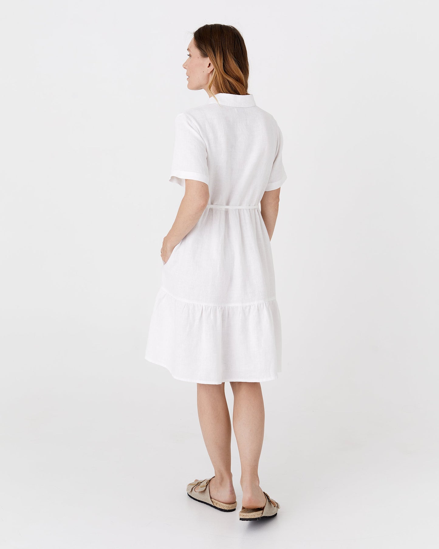Tiered linen dress PETRA in White - MagicLinen