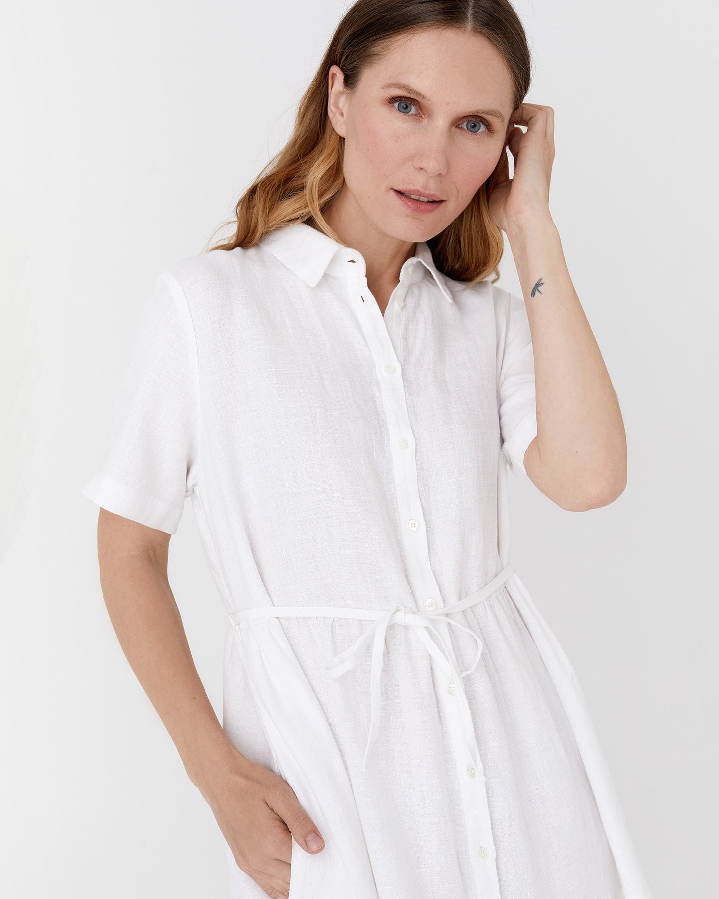 Tiered linen dress PETRA in White - MagicLinen