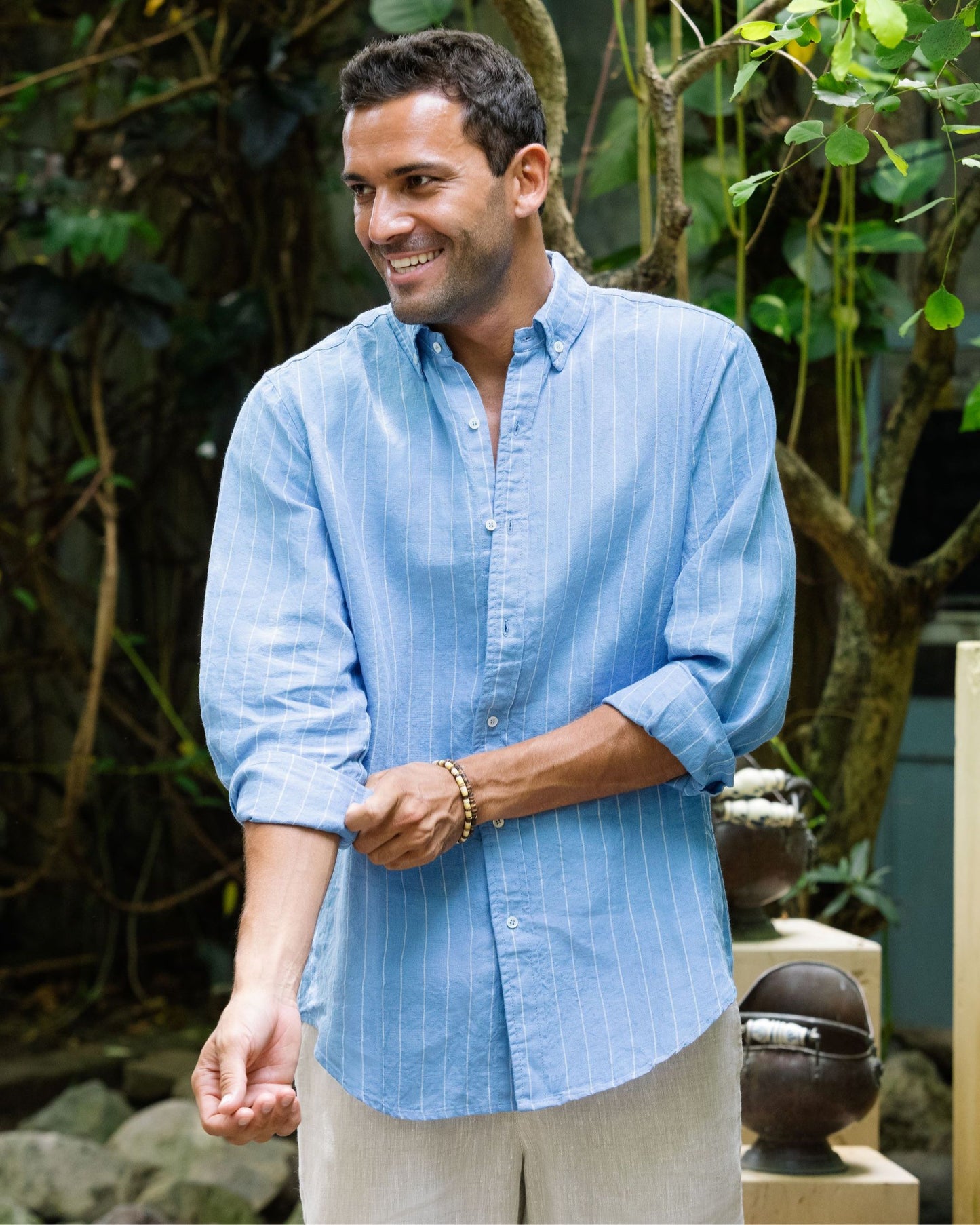 Classic men's linen shirt SINTRA in Blue stripes
