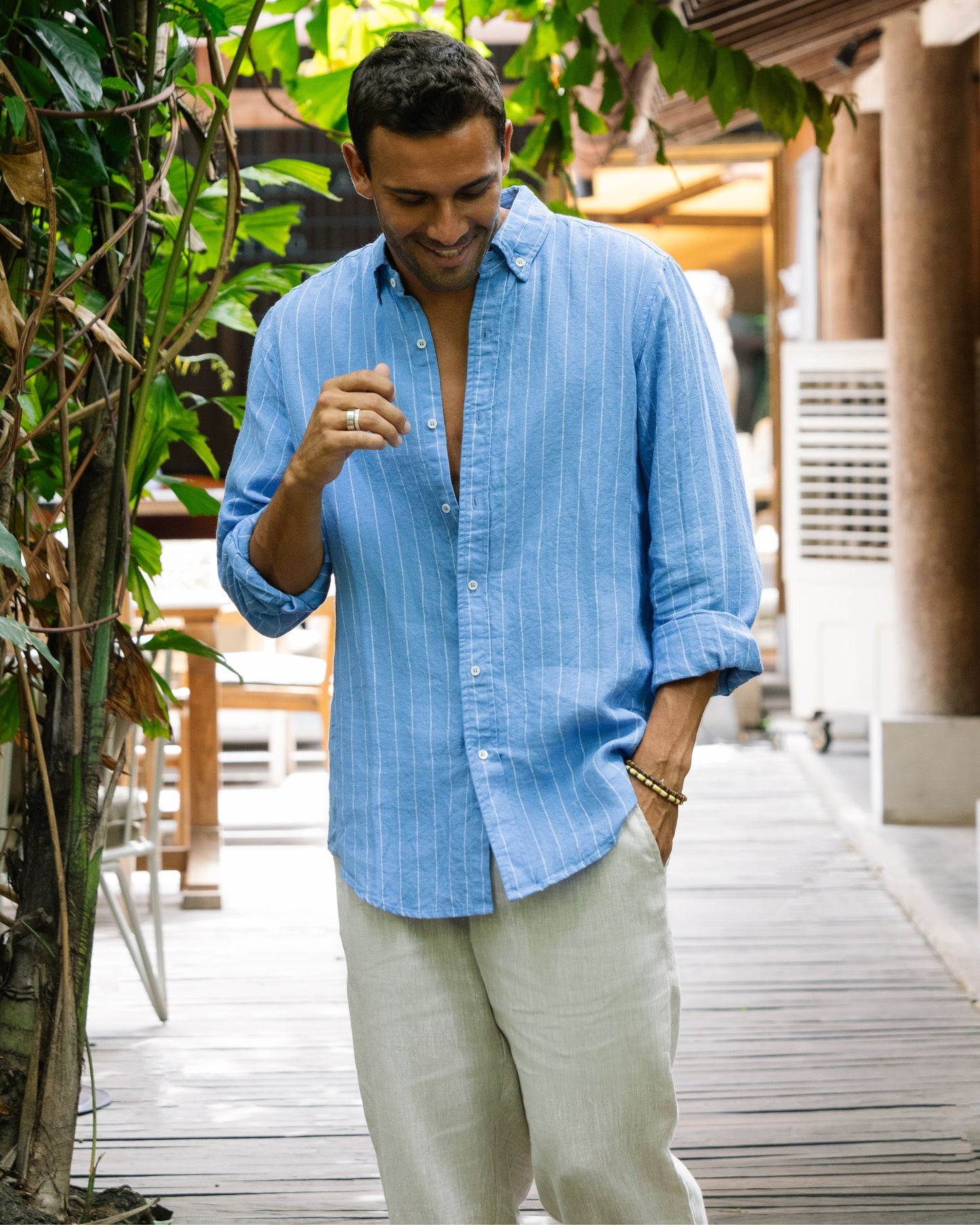 Classic men's linen shirt SINTRA in Blue stripes