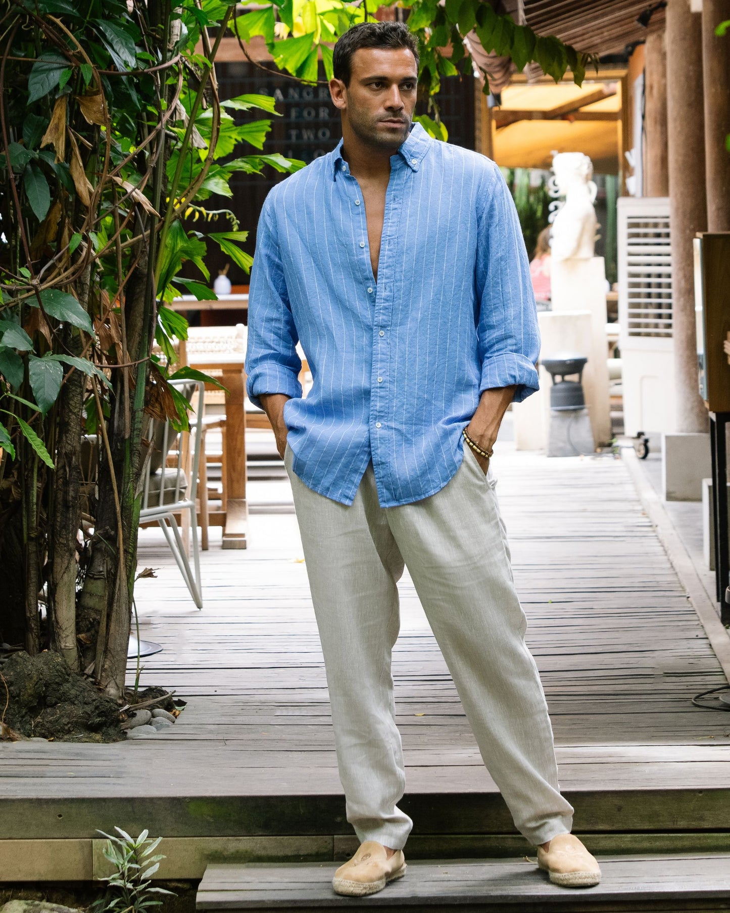 Classic men's linen shirt SINTRA in Blue stripes