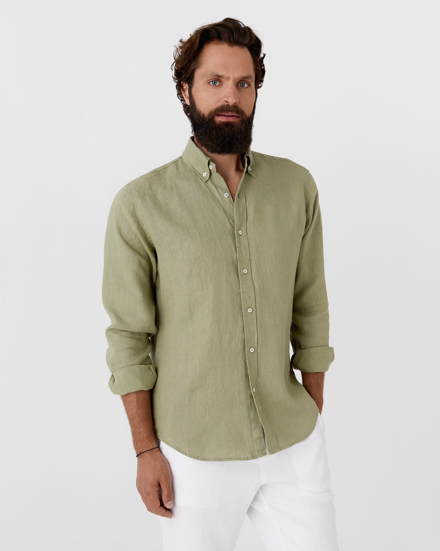 Classic men's linen shirt SINTRA in Sage - MagicLinen