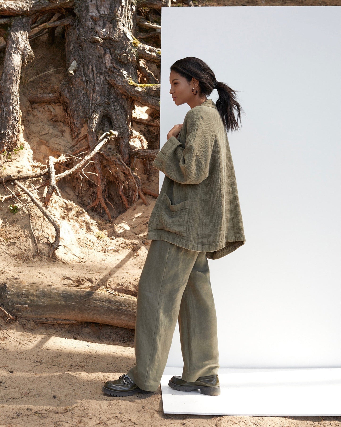 Linen cardigan gauze TUILI in Dark green