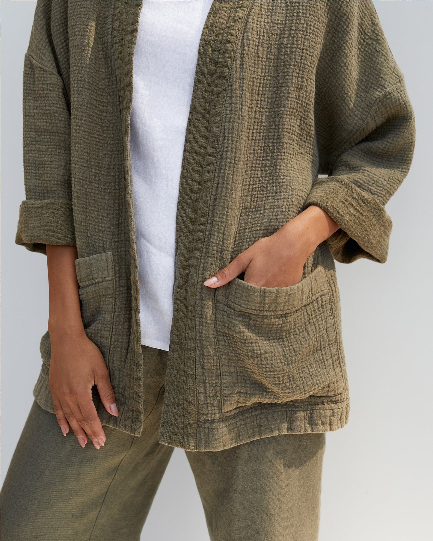 Linen cardigan gauze TUILI in Dark green