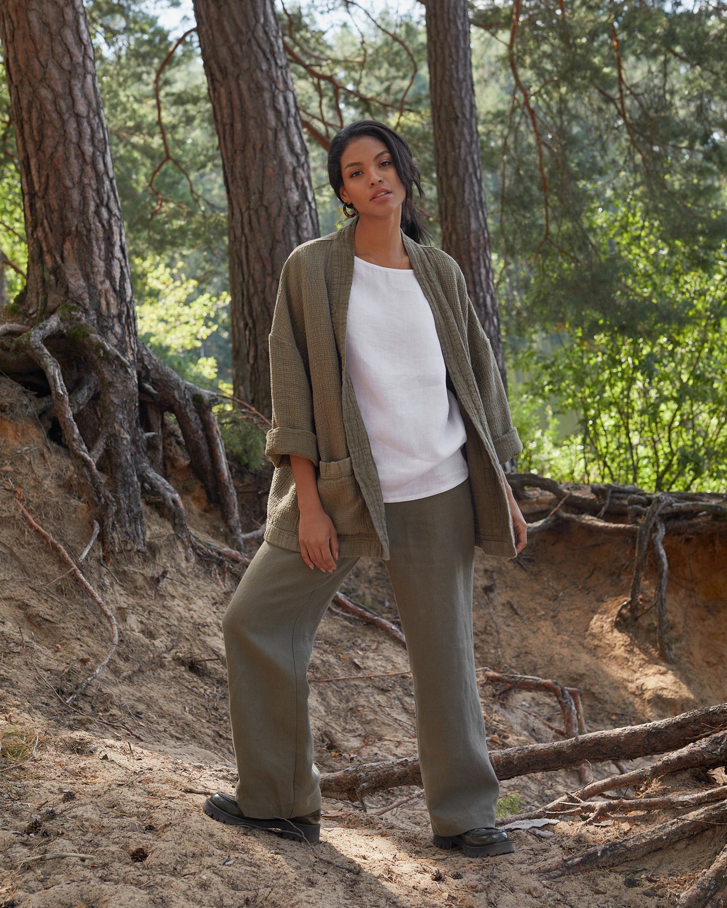 Linen cardigan gauze TUILI in Dark green