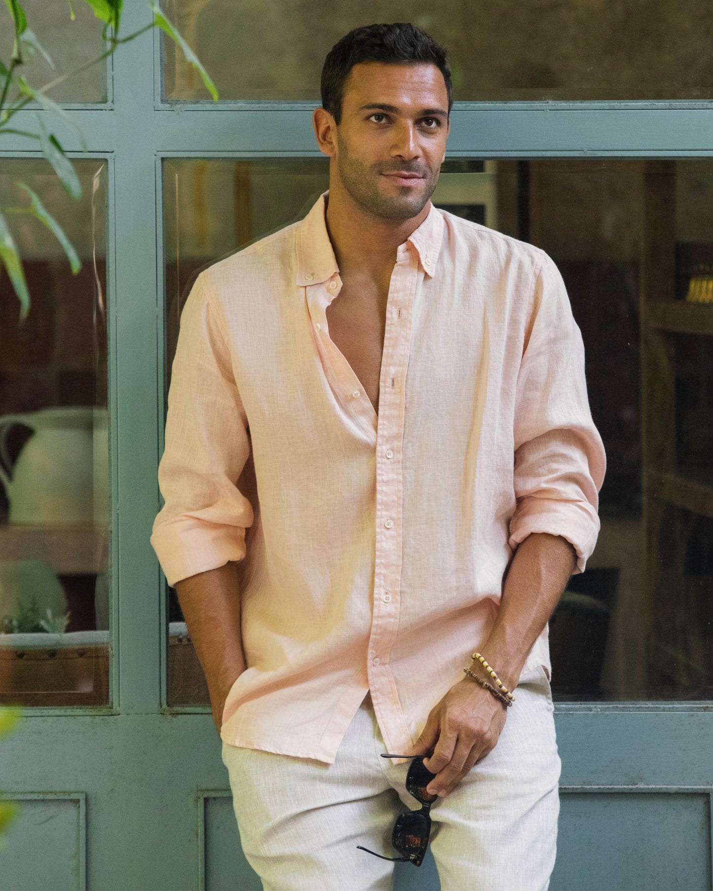 Men's classic linen shirt WENGEN in Light pink