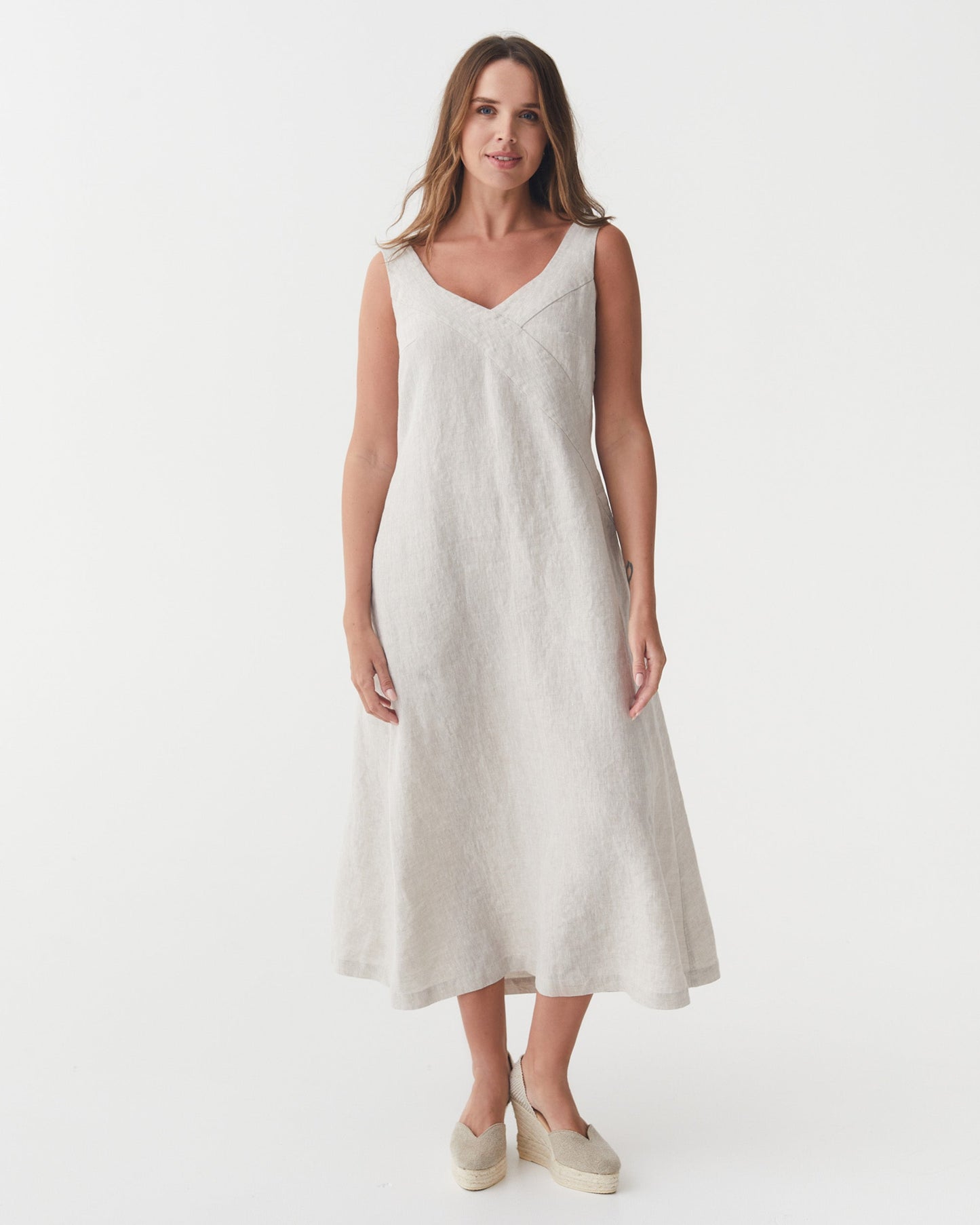 A-line Linen Dress CHILOE in Natural Melange | MagicLinen