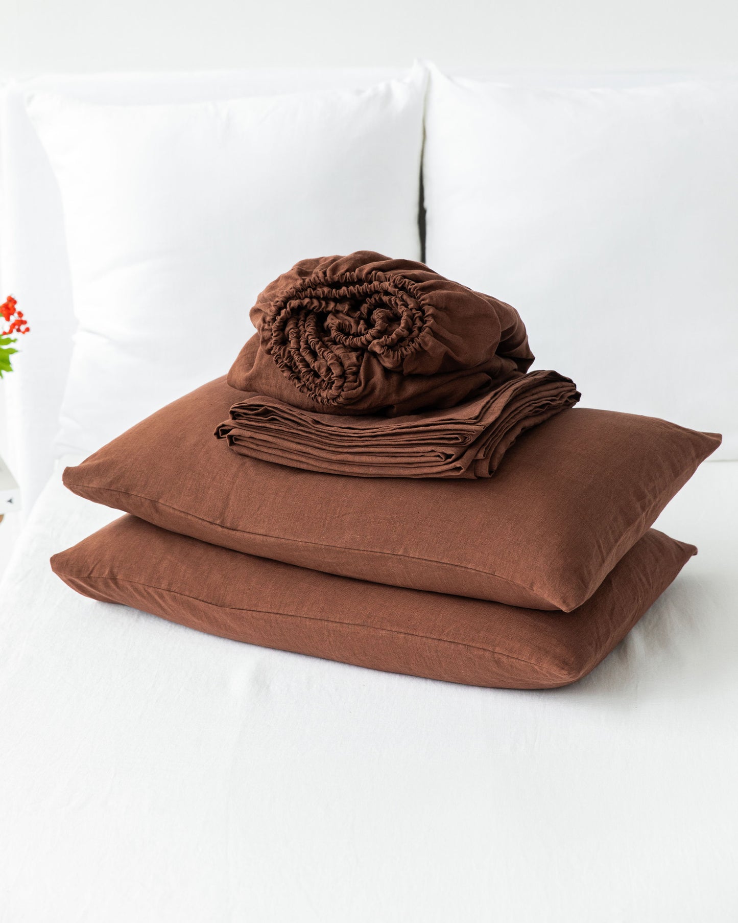 Chocolate brown linen sheet set (4 pcs)