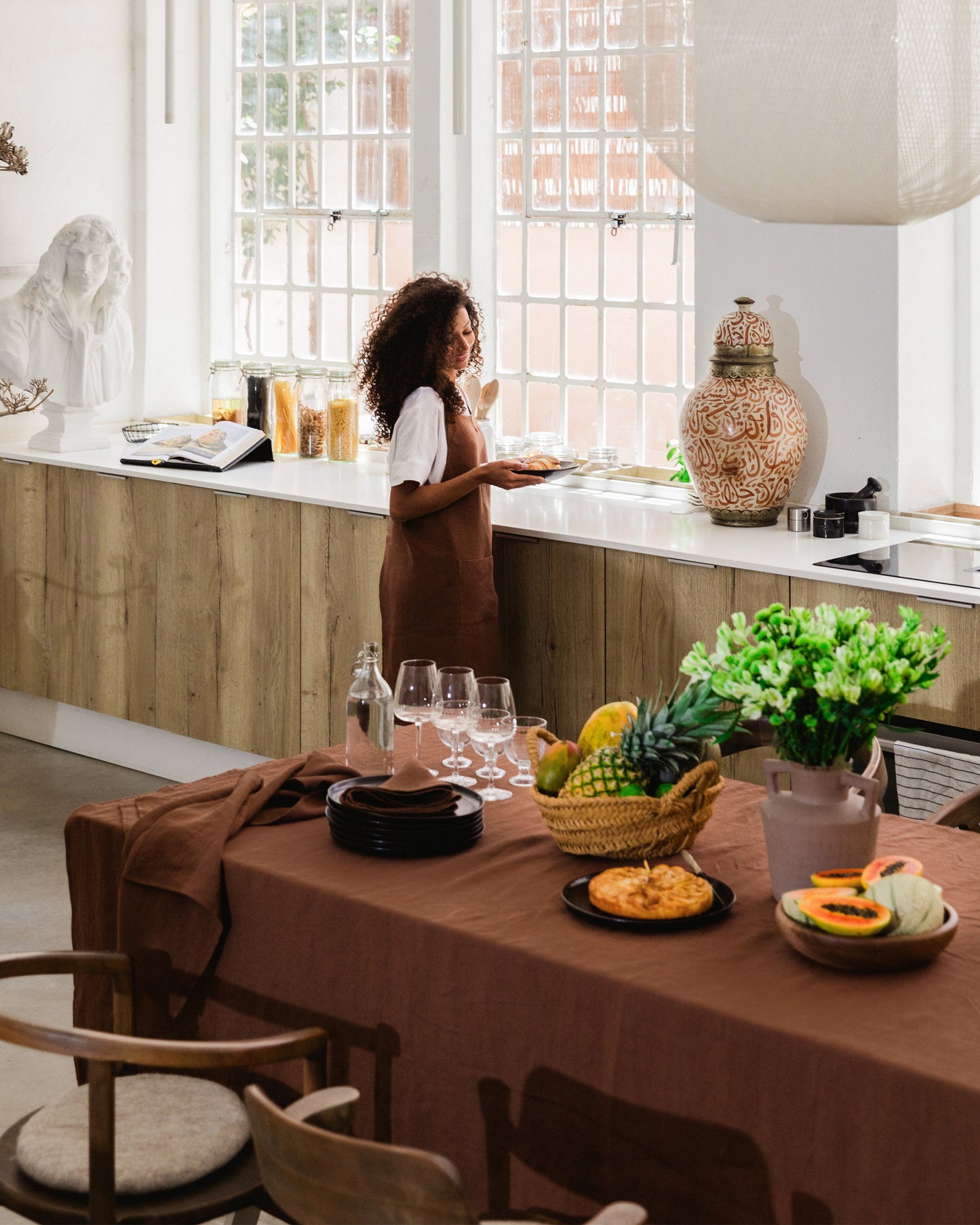 Chocolate brown linen tablecloth