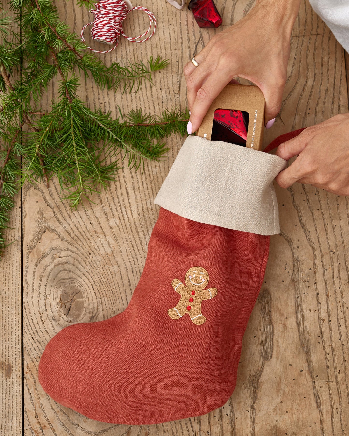 Christmas Stocking with Embroidered Gingerbread Man