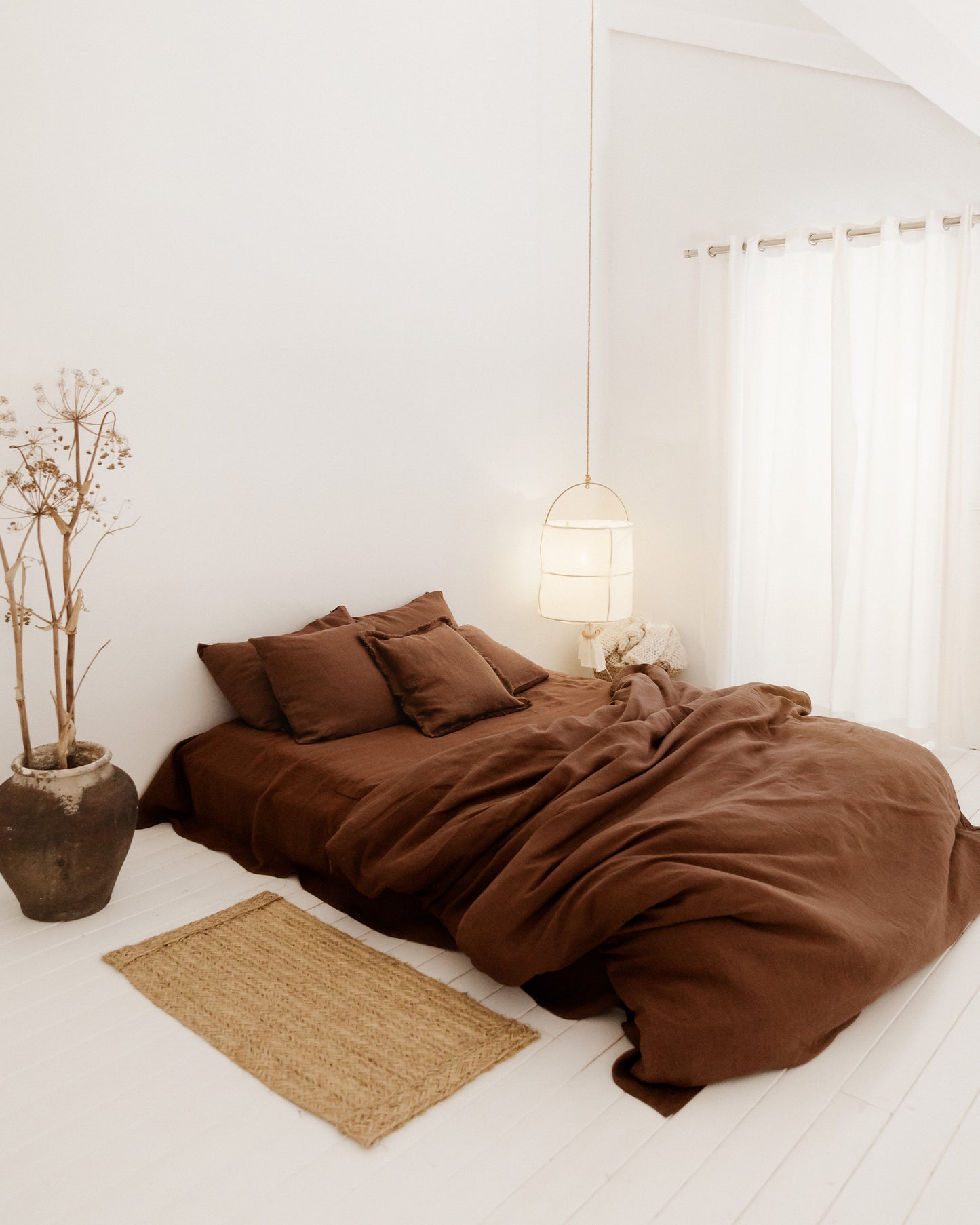 Chocolate brown linen flat sheet