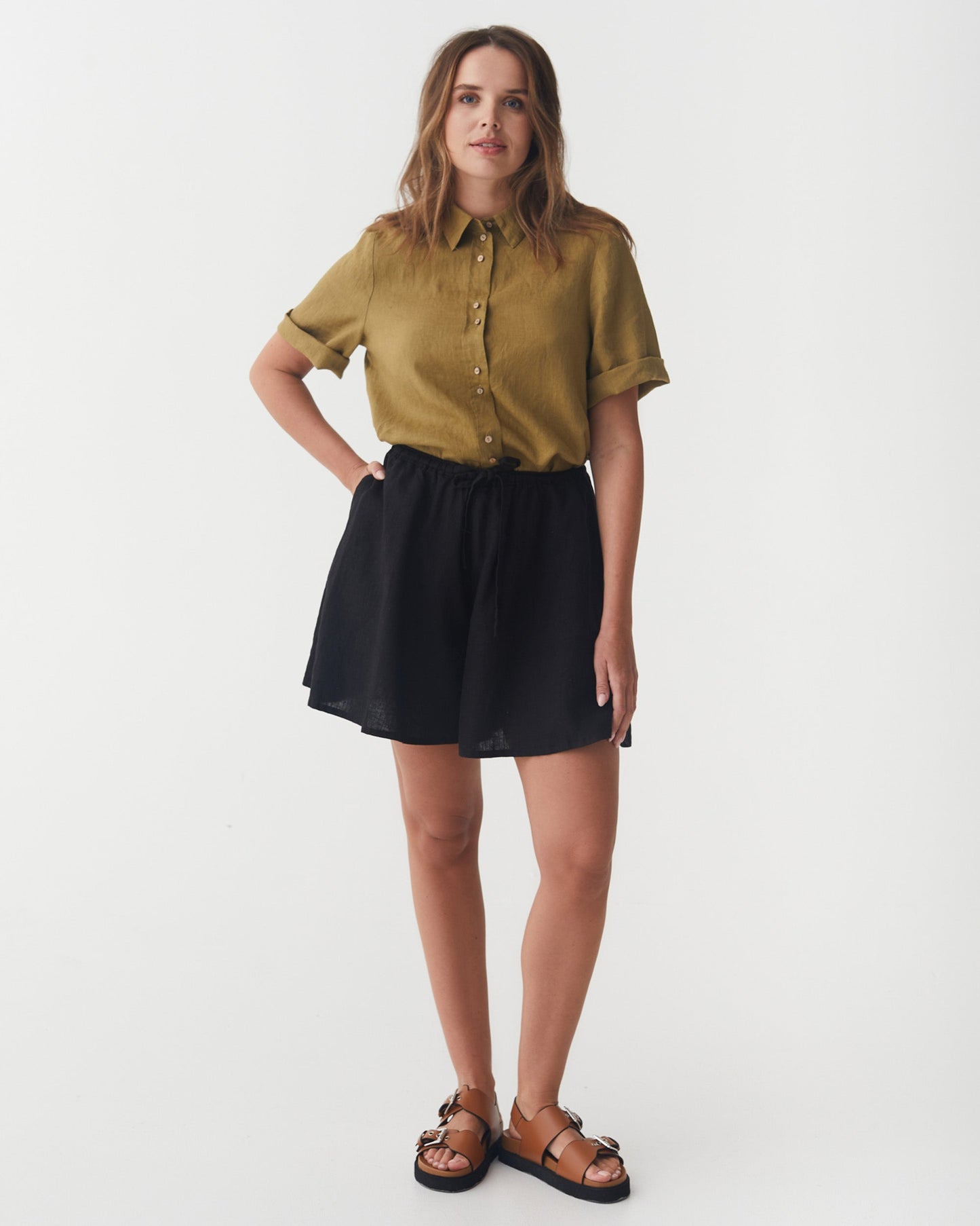 Flowy Linen Shorts RHINE in Black