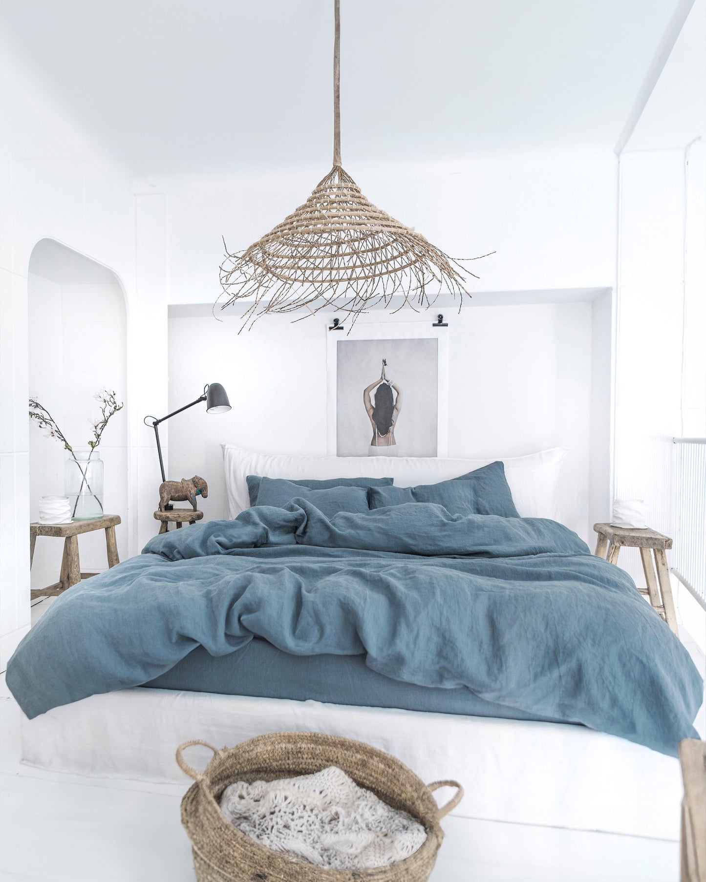 Gray blue linen duvet cover set (3 pcs)