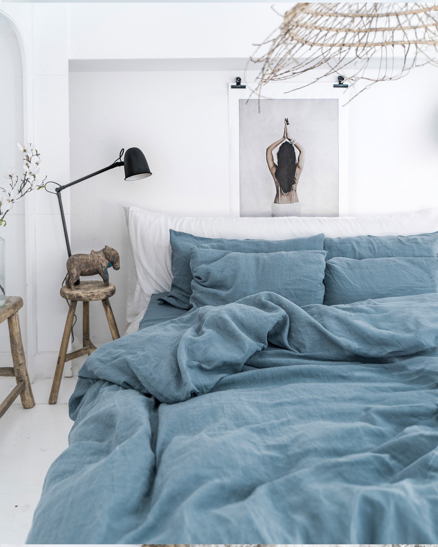 Gray blue linen duvet cover set (3 pcs)