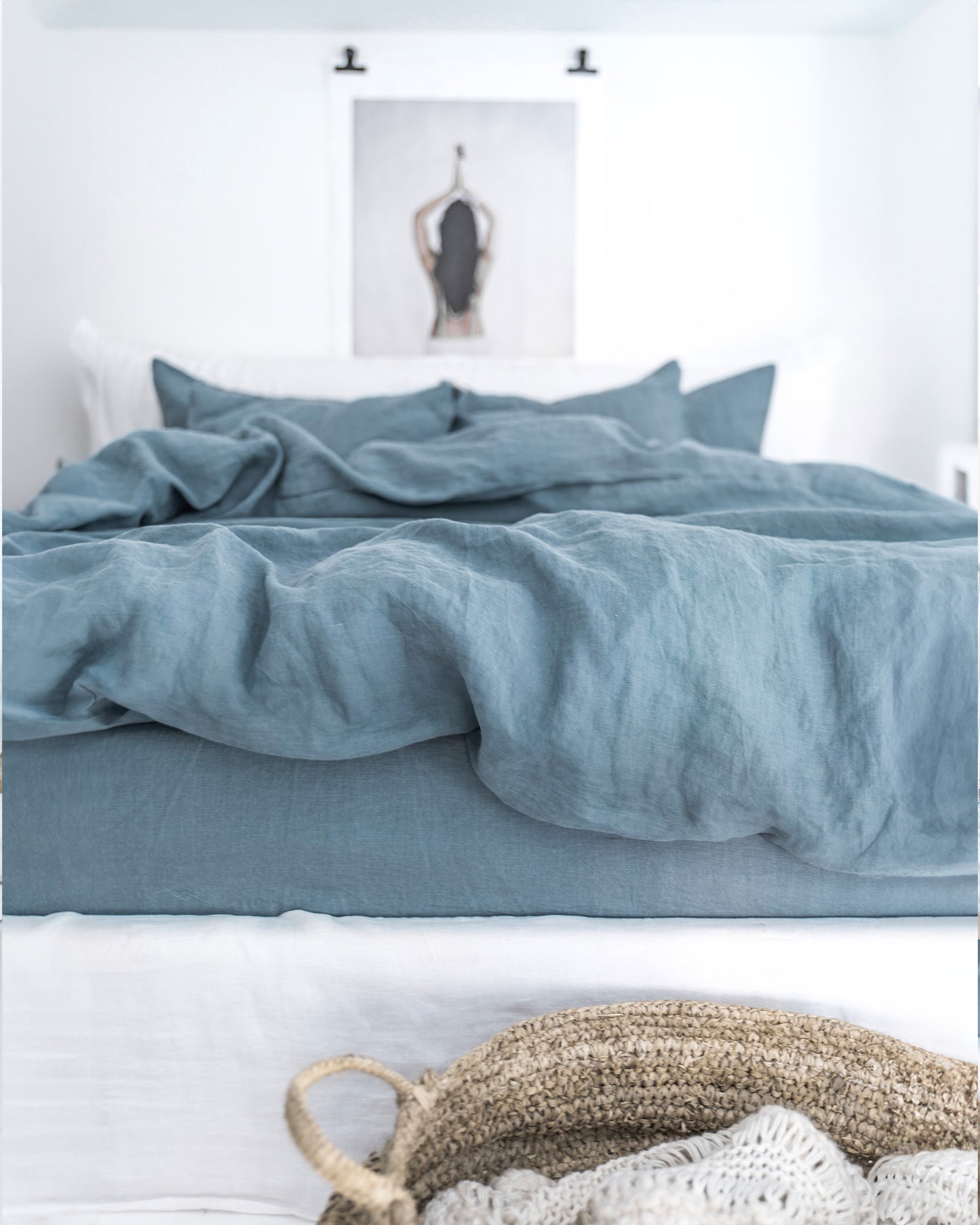 Gray blue linen duvet cover set (3 pcs)