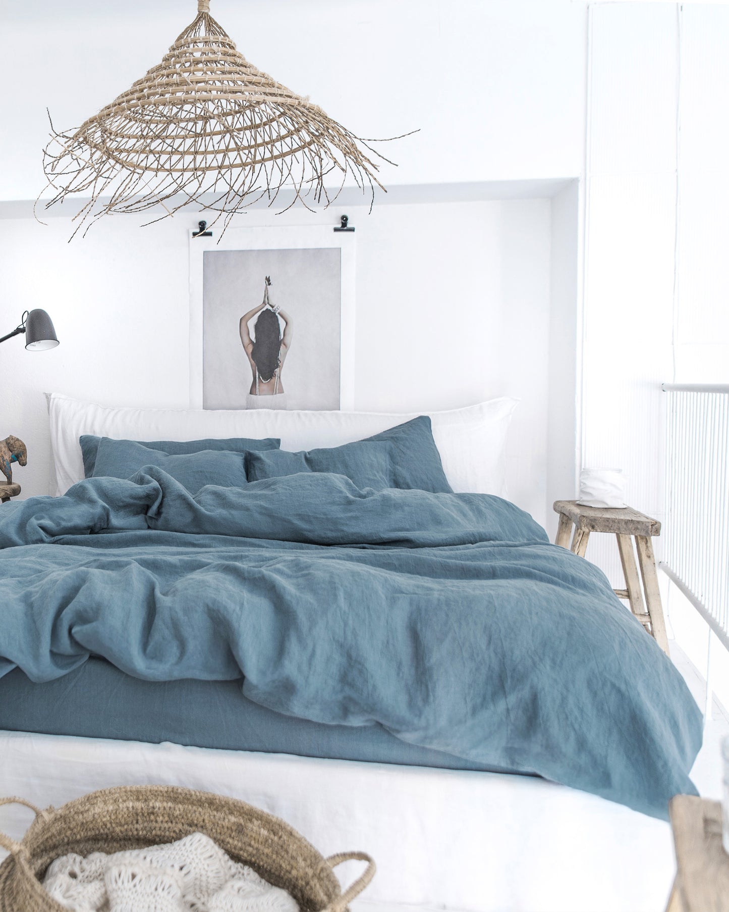Gray blue linen duvet cover set (3 pcs)