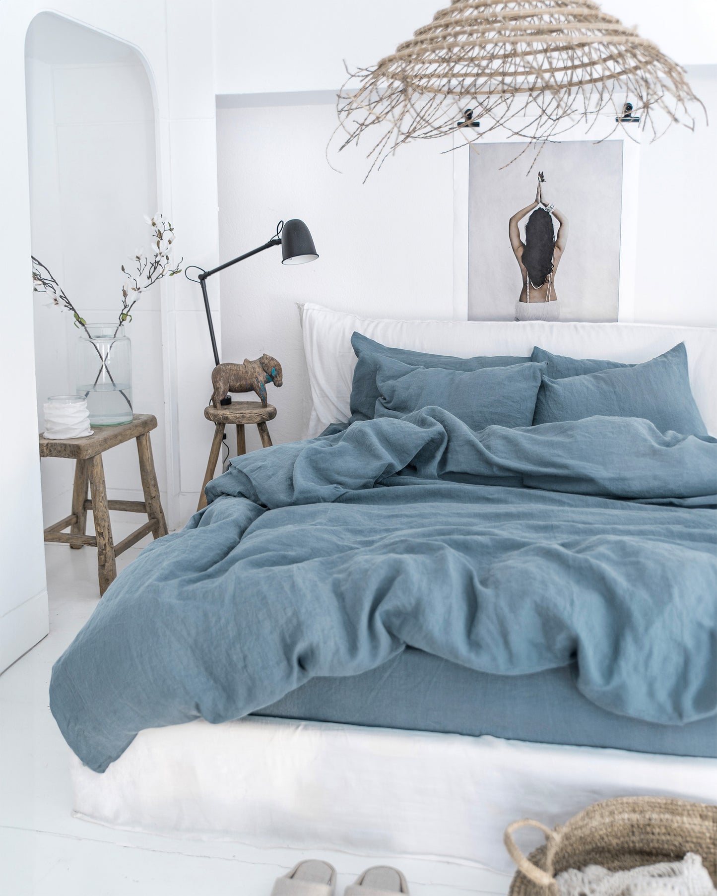 Gray blue linen duvet cover set (3 pcs)