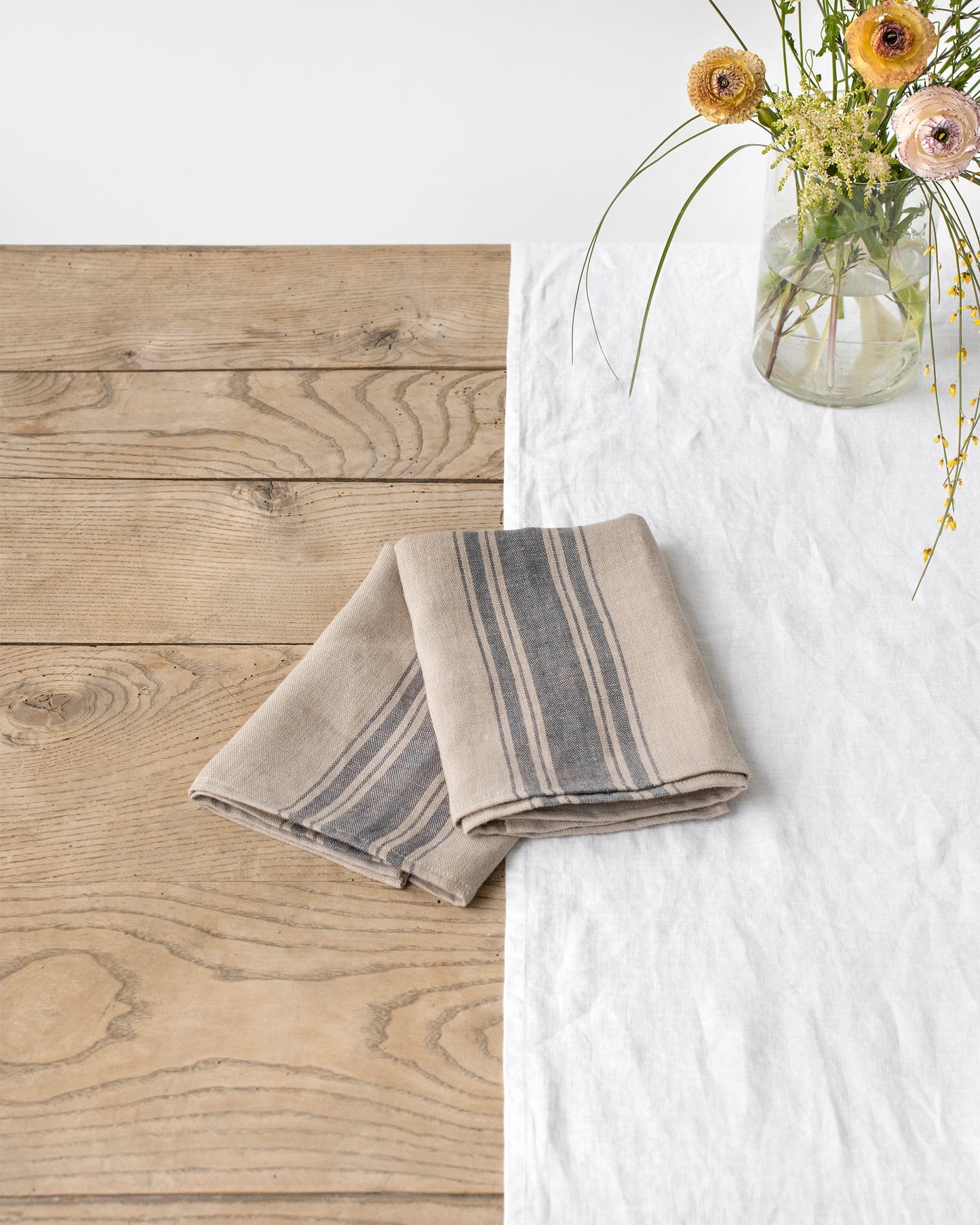 Gray striped traditional linen napkin set of 2 - MagicLinen