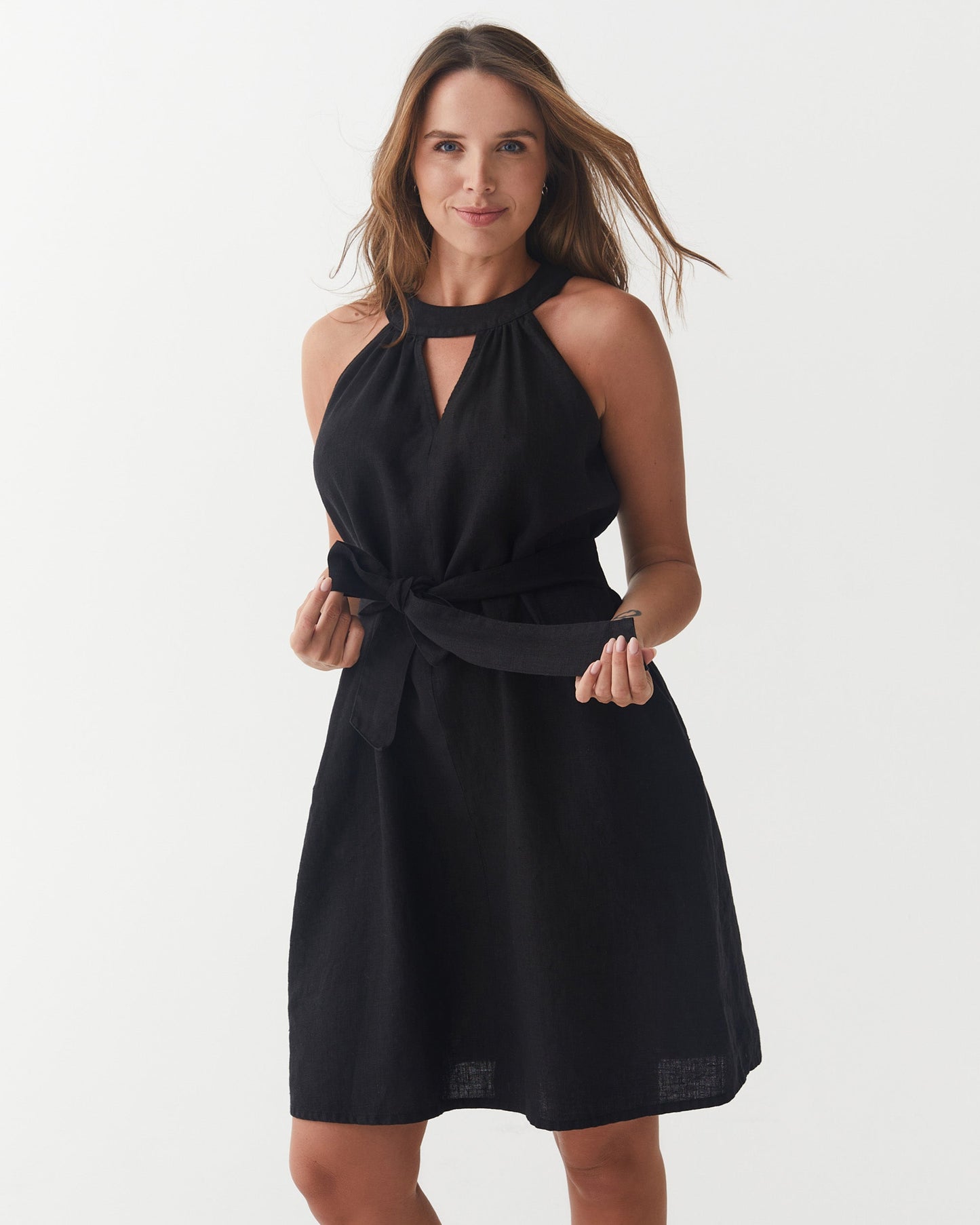 Halter Linen Dress PALAU in Black | MagicLinen