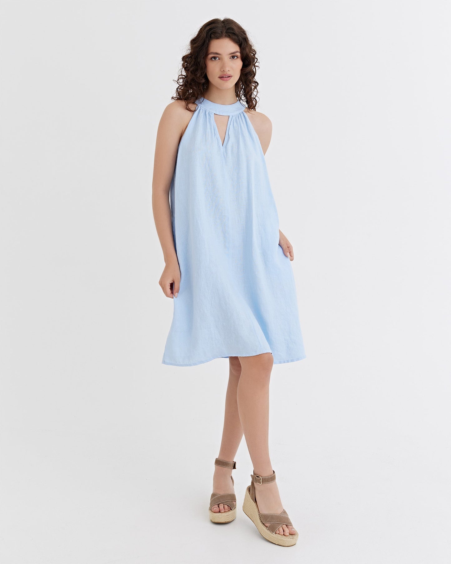 Halter Linen Dress PALAU in Vivid blue | MagicLinen
