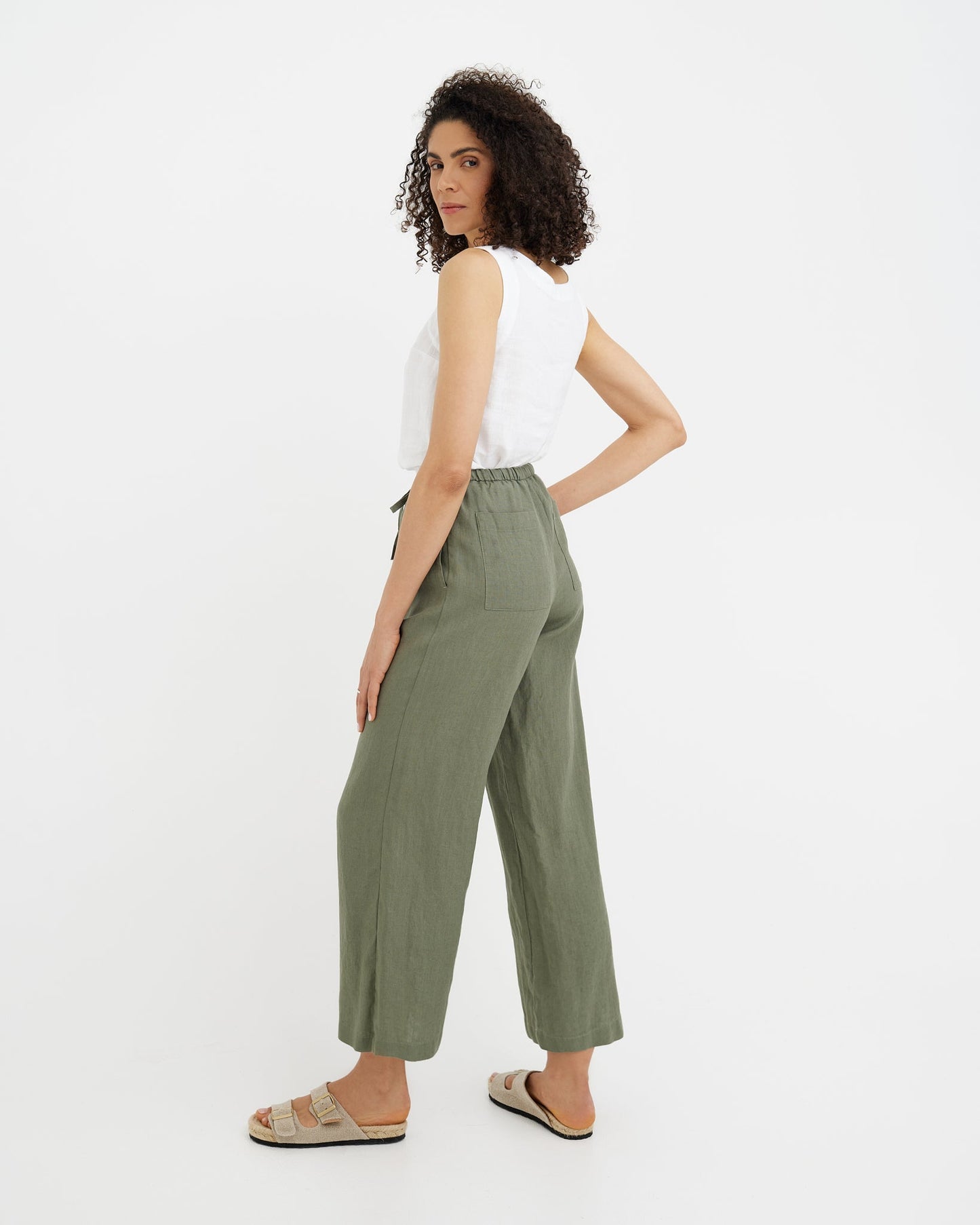 MagicLinen Mist green CURACAO mid-rise linen trousers with clean front profile
