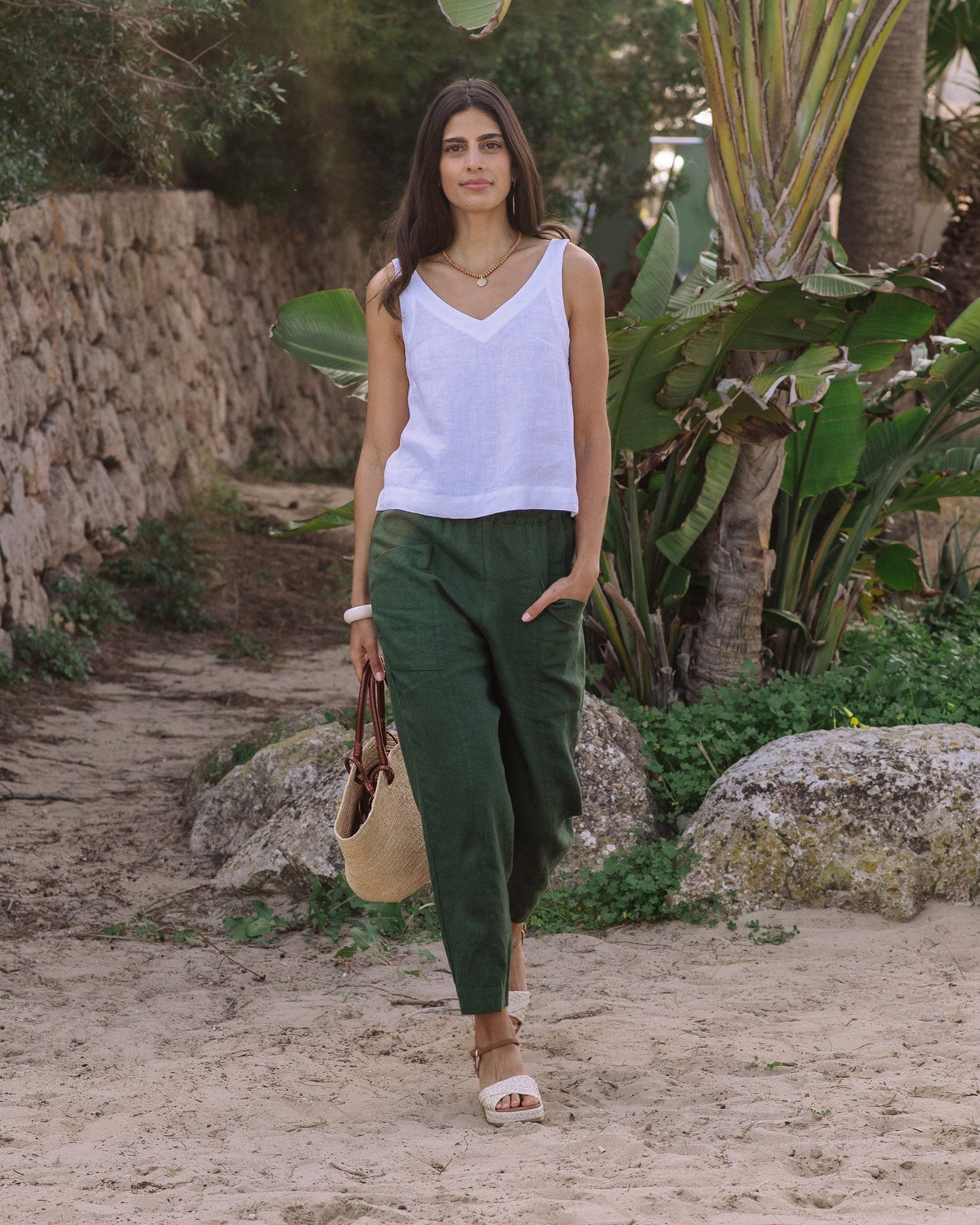Linen Pants SARDINIA in Deep green | MagicLinen