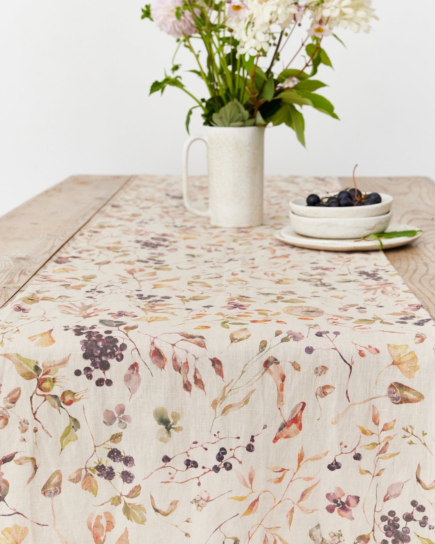 Linen Table Runner in Autumn forest Print | MagicLinen