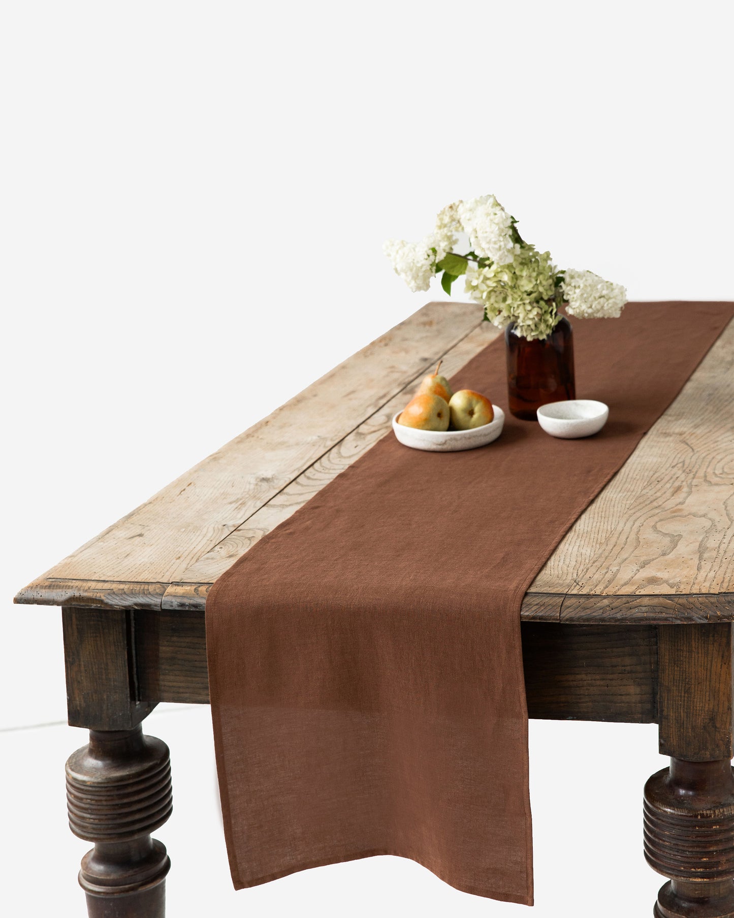 Linen table runner in Chocolate brown