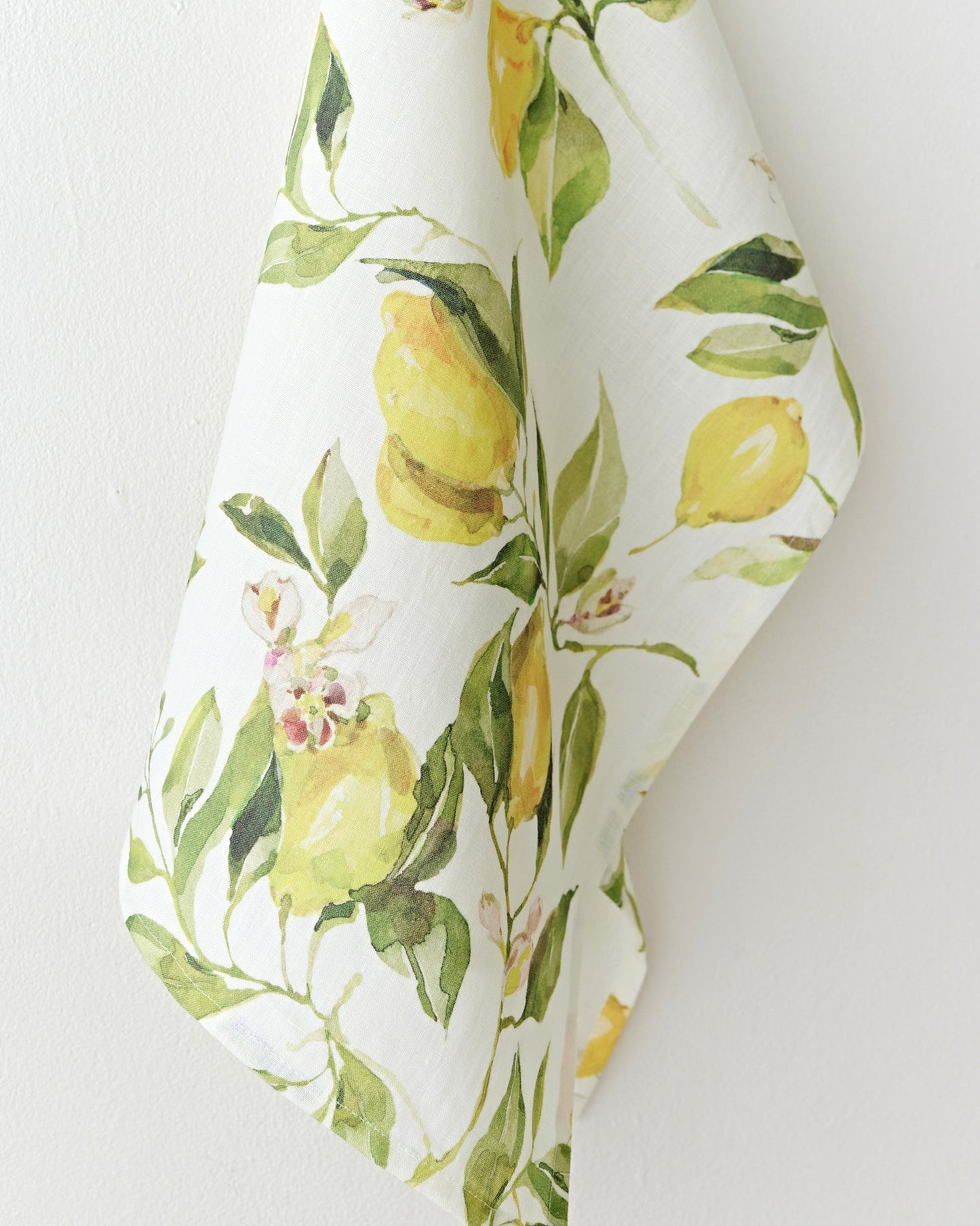 Linen tea towel in Citrus garden print on white | MagicLinen