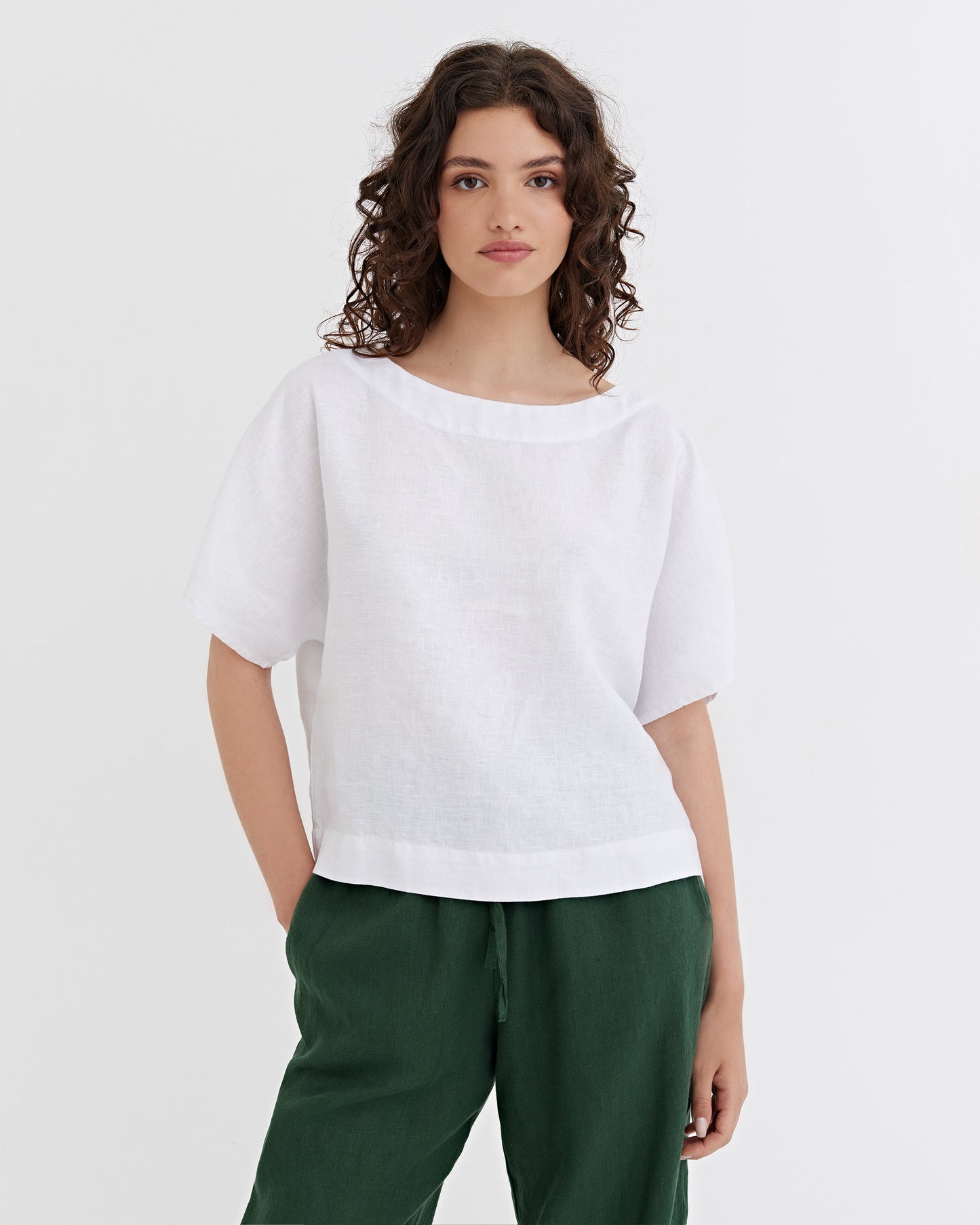 Loose-fit linen top MIDWAY in White