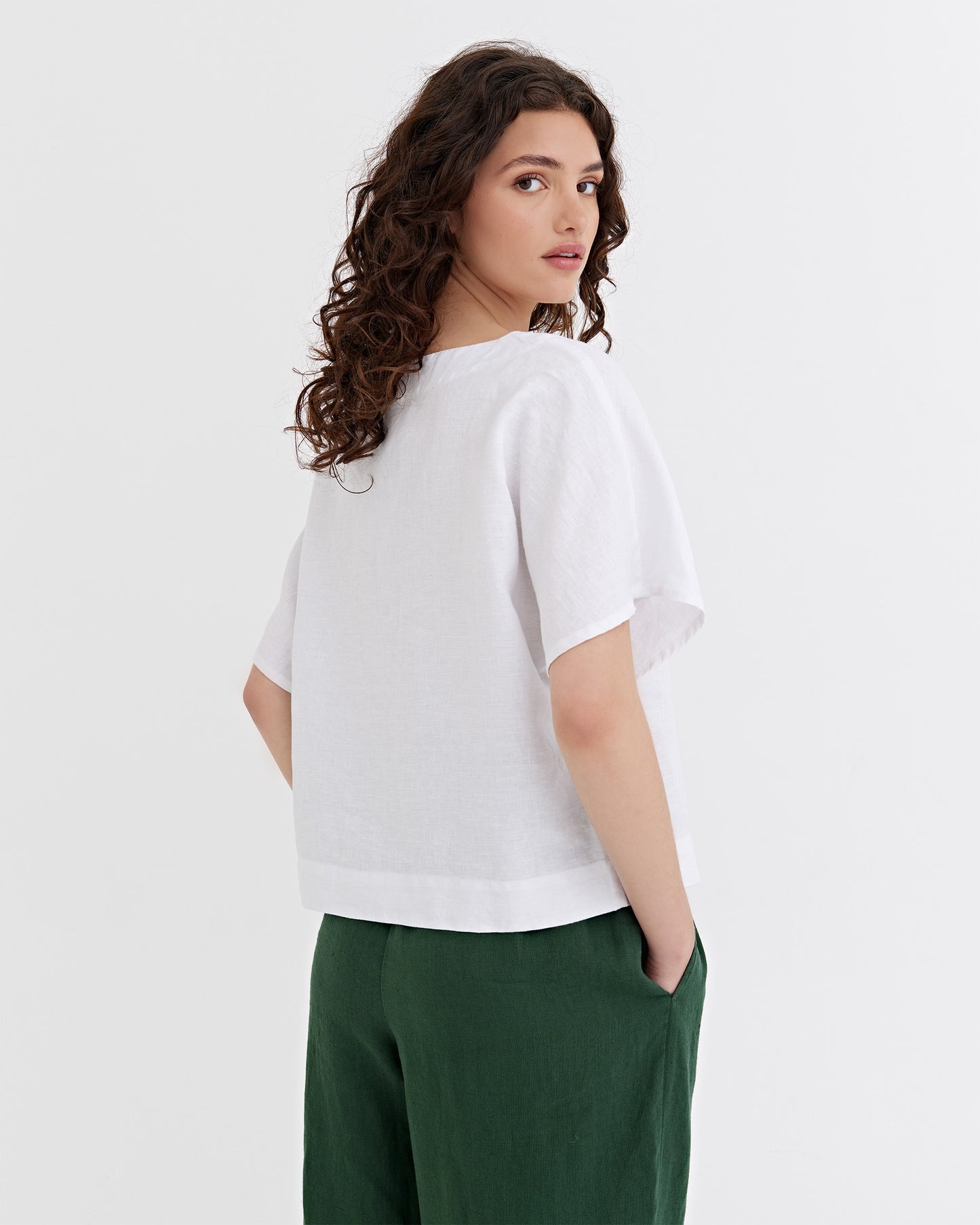 Loose-fit linen top MIDWAY in White