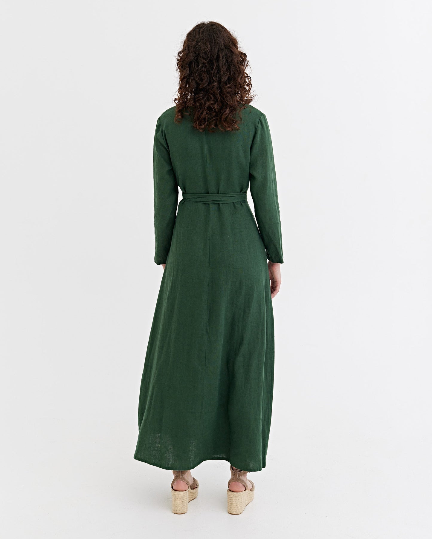 Long linen dress GRENADA in Deep green | MagicLinen